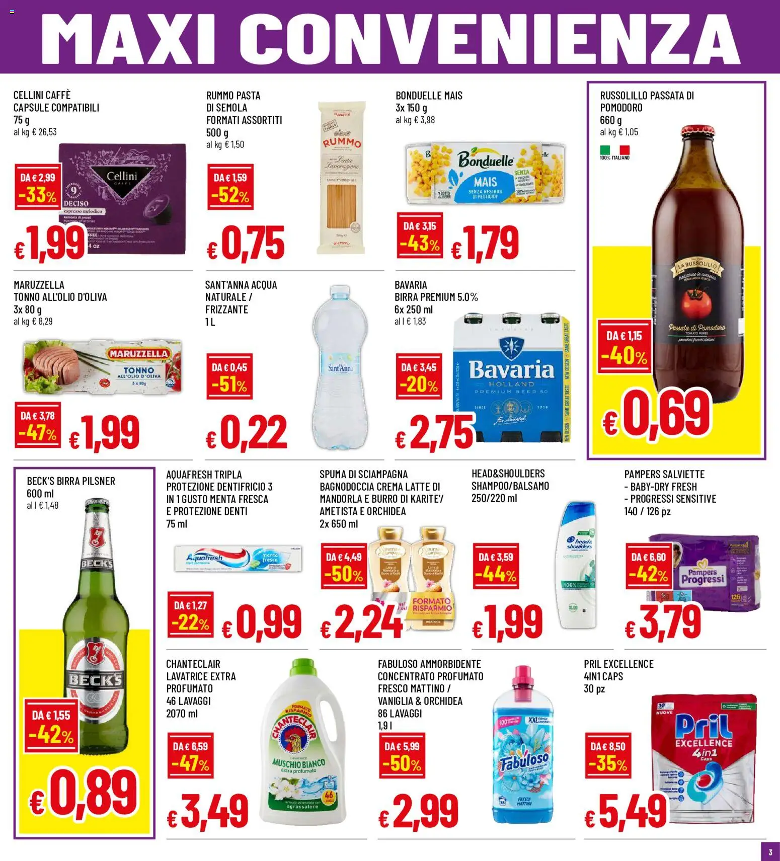 Volantino Famila del 20/08/2026 | Pagina: 3 | Prodotti: Crema, Ammorbidente, Sgrassatore, Pampers