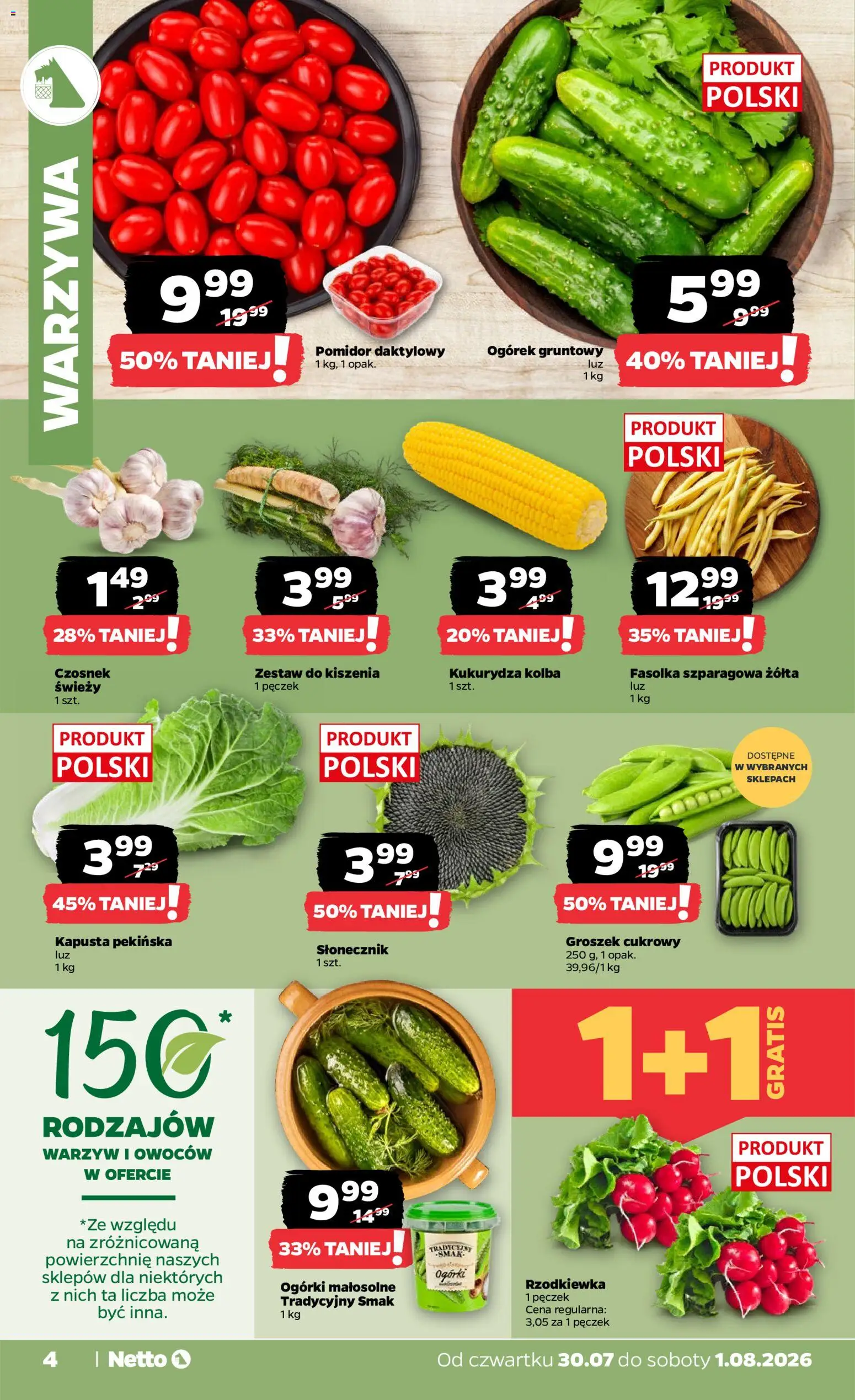 Netto gazetka od czwartku od 30.07.2026 | Strona: 4 | Produkty: Kapusta, Kapusta pekińska, Kukurydza, Warzywa