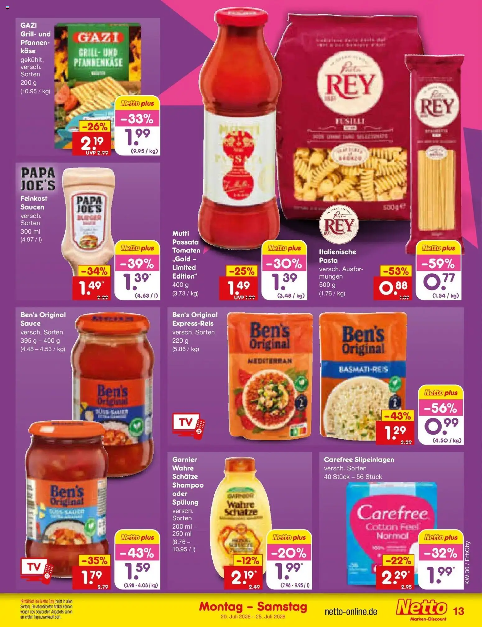 Netto Marken-Discount Prospekt Velden – gültig ab 20.07.2026 | Seite: 21 | Produkte: Grill, Shampoo, Spülung, Pasta