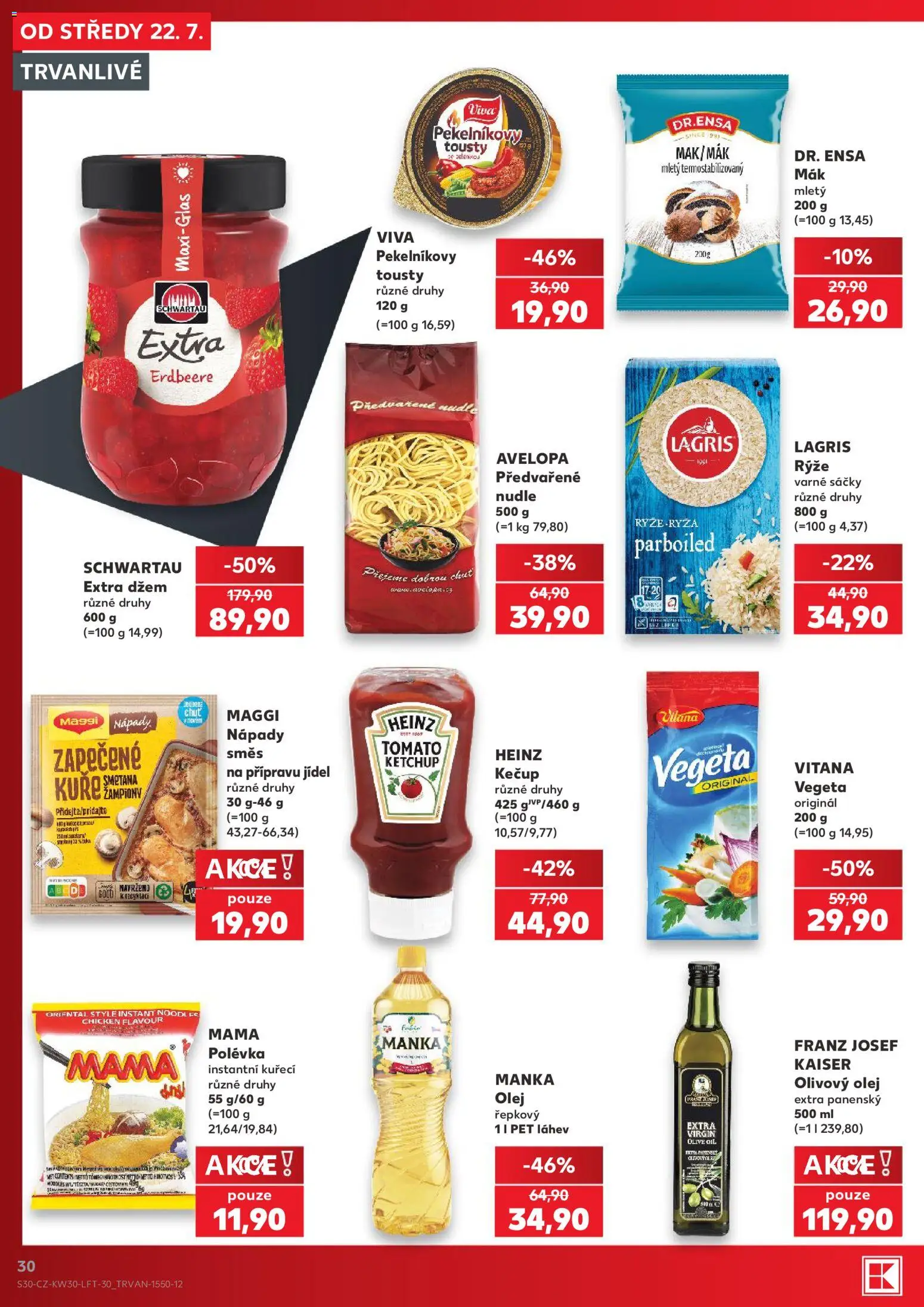 Kaufland leták od 22.07.2026 | Strana: 30 | Produkty: Olivový olej, Žampiony, Mák mletý, Kečup