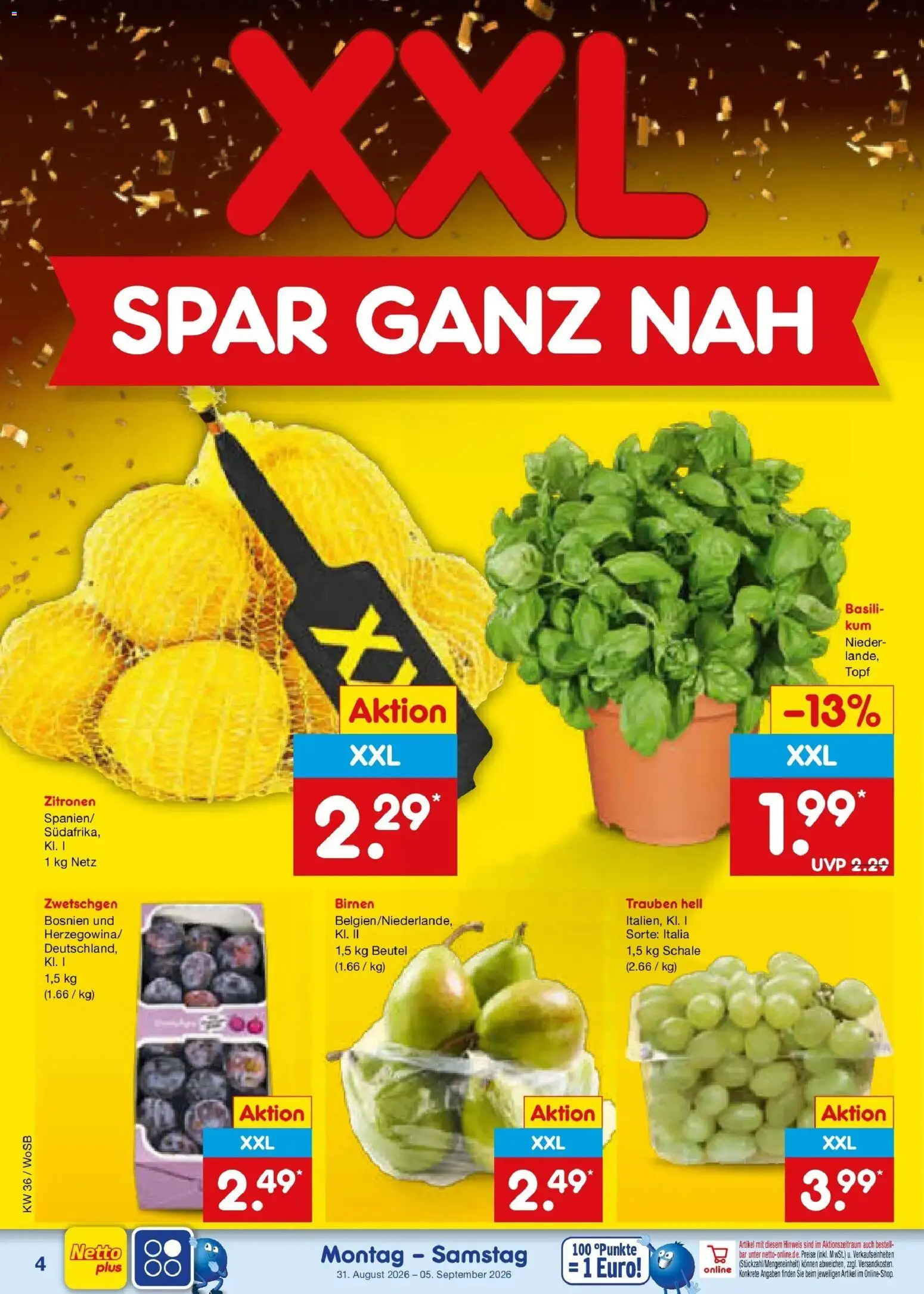 Netto Marken-Discount Prospekt Mannheim (ab 31.08.2026) » Angebote | Seite: 6 | Produkte: Trauben, Zwetschgen, Zitronen