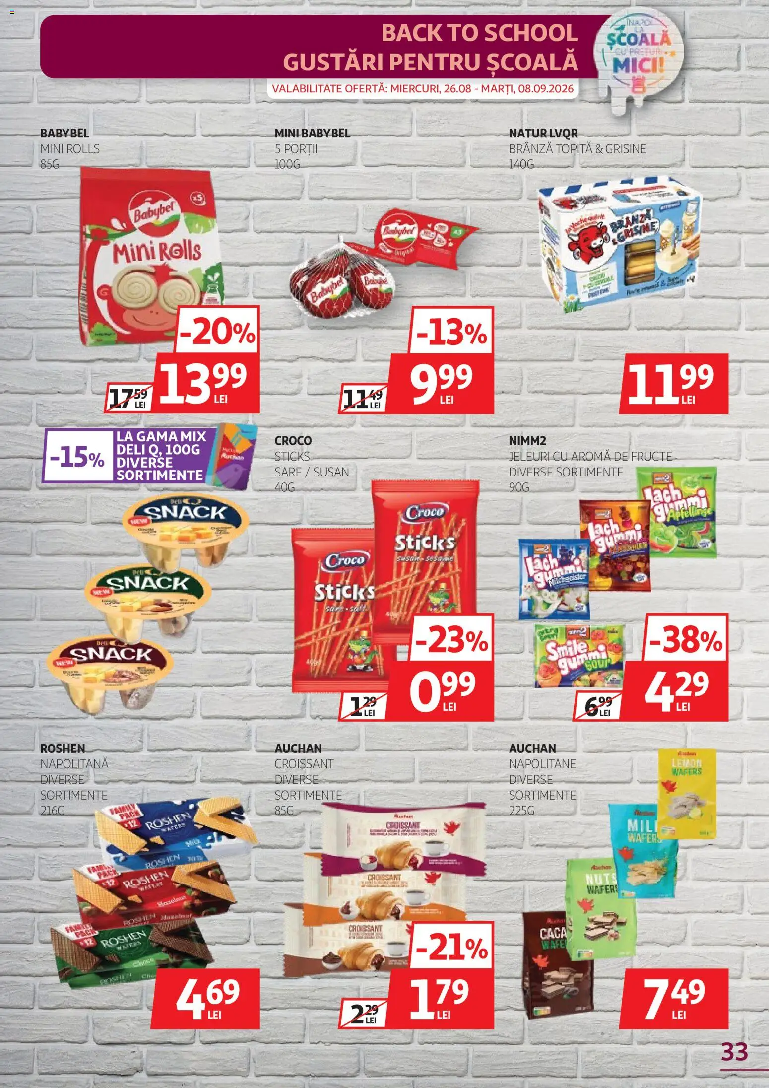 Noul catalog Auchan – valabil de la 26.08.2026 | Pagină: 33 | Produse: Croissant, Napolitane, Brânză, Sare