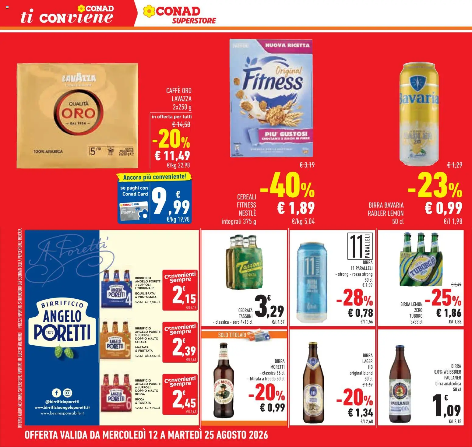 Volantino Conad del 12/08/2026 | Pagina: 30 | Prodotti: Caffè, Cereali, Birra Moretti, Radler