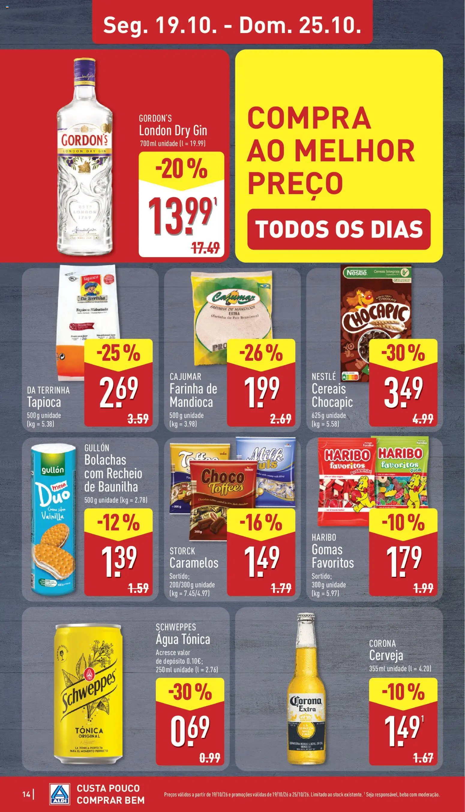 Aldi folheto │ válido de 24/10/2026 | Página: 14 | Produtos: Gin Gordon's, Corona Extra, Água tónica, Cereais