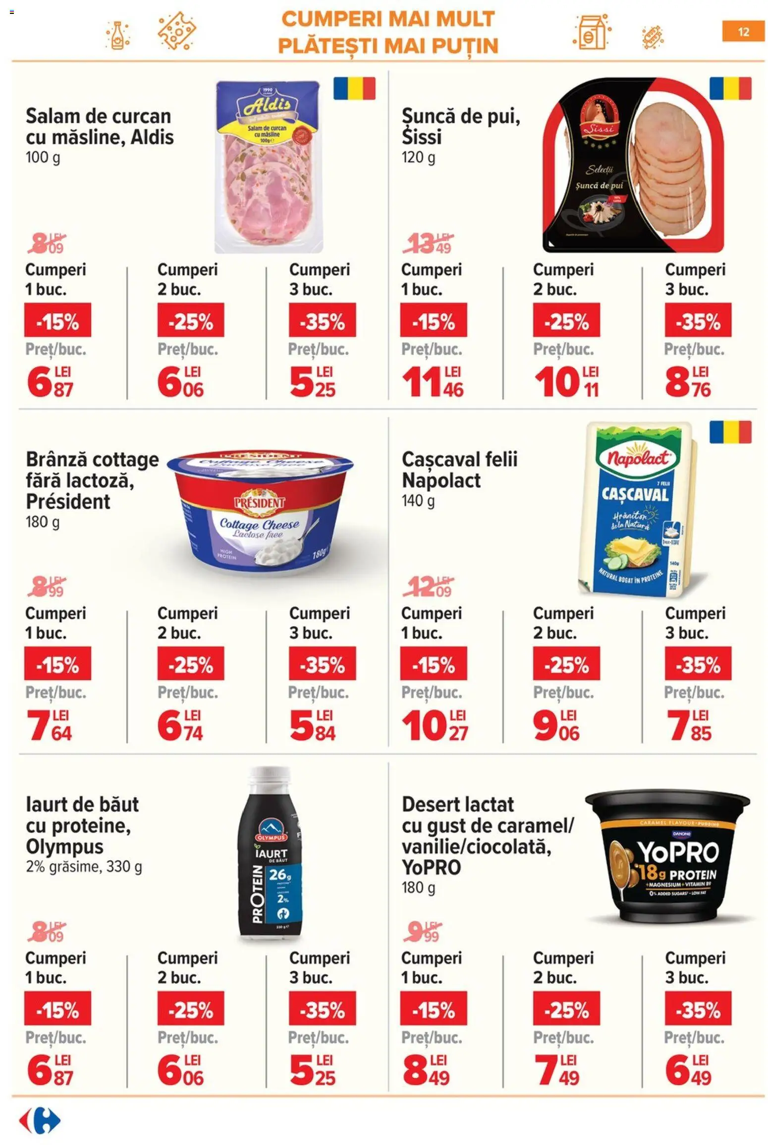 Noul catalog Carrefour – valabil de la 10.06.2026 | Pagină: 12 | Produse: Filtre kahve makinesi, Hacıyatmaz Kedi Oyuncağı, Cașcaval, Șuncă