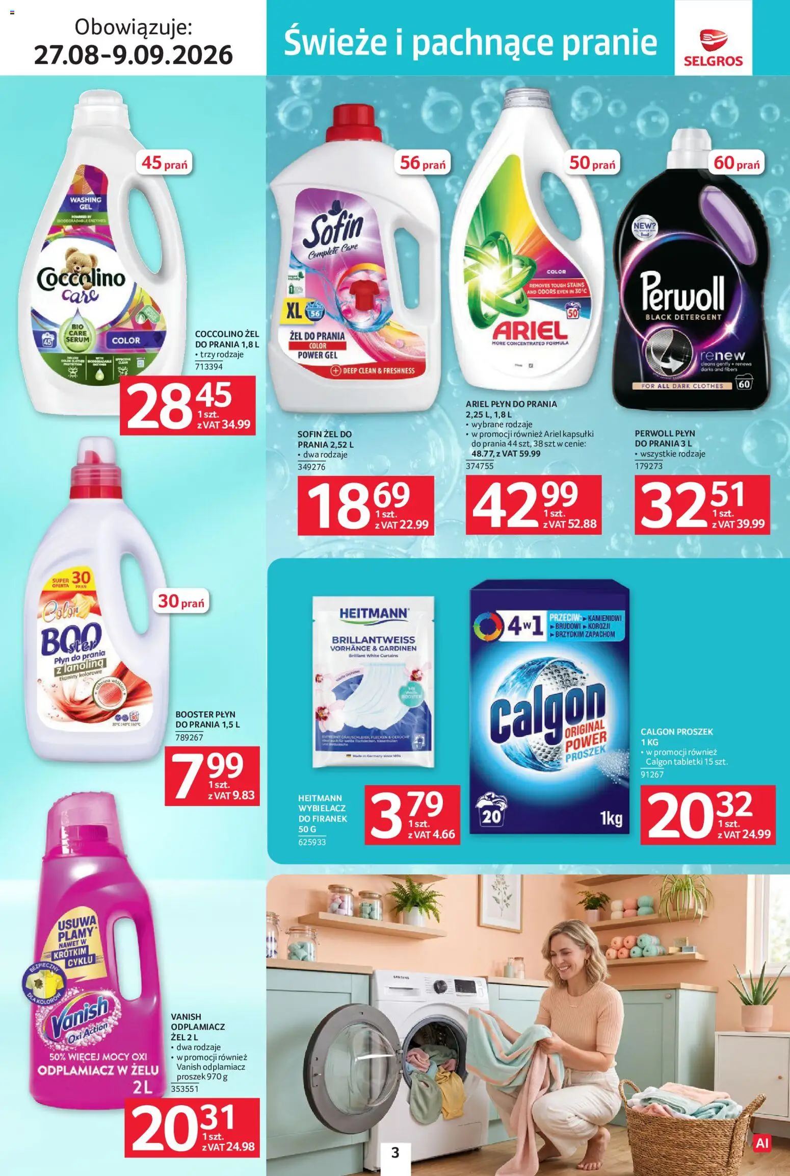 Selgros cash&carry gazetka - Sprzątanie od 27.08.2026 | Strona: 3 | Produkty: Calgon, Coccolino, Odplamiacz, Detergent