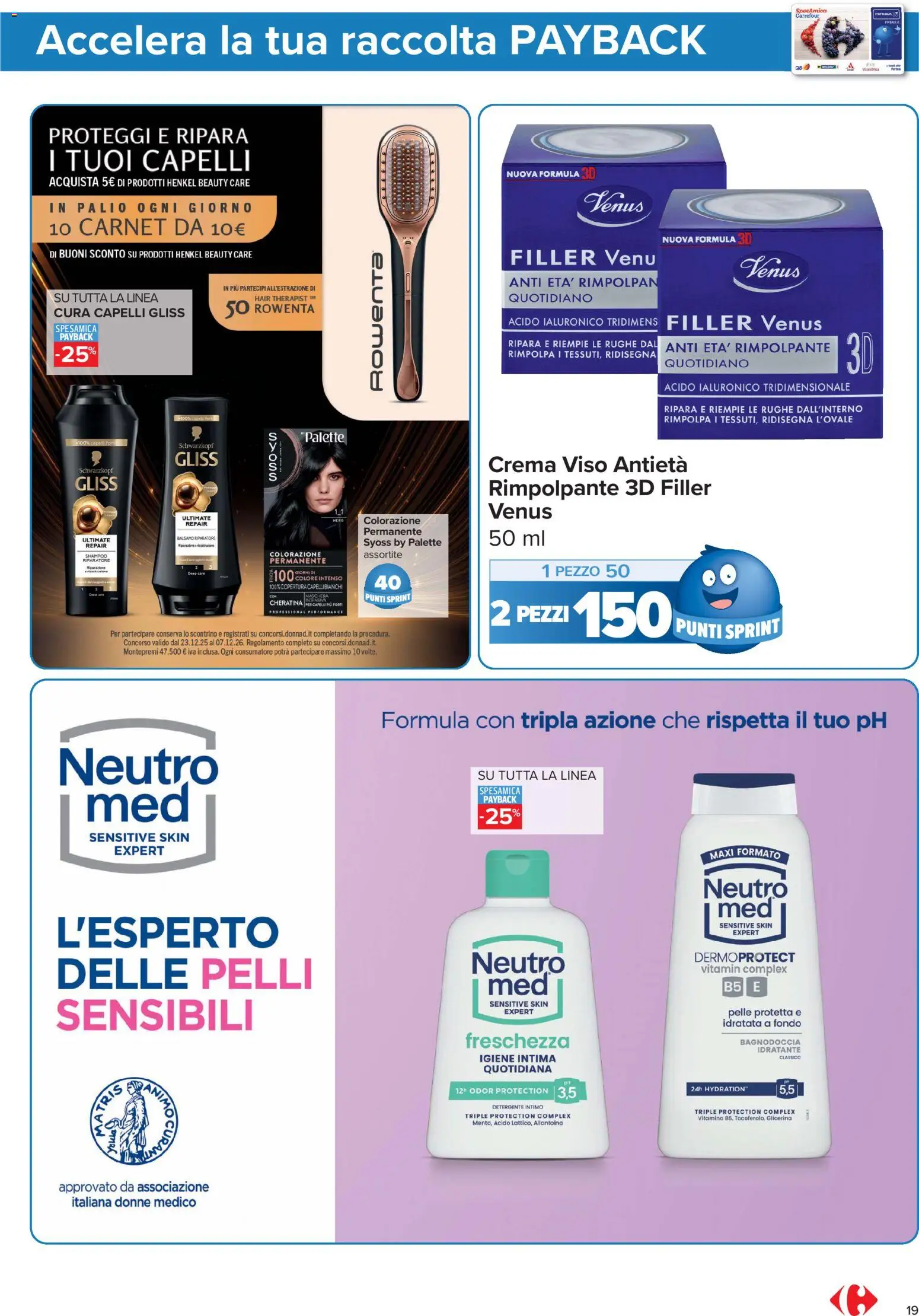 Volantino Carrefour del 15/09/2026 | Pagina: 19 | Prodotti: Shampoo, Crema, Igiene intima, Crema viso