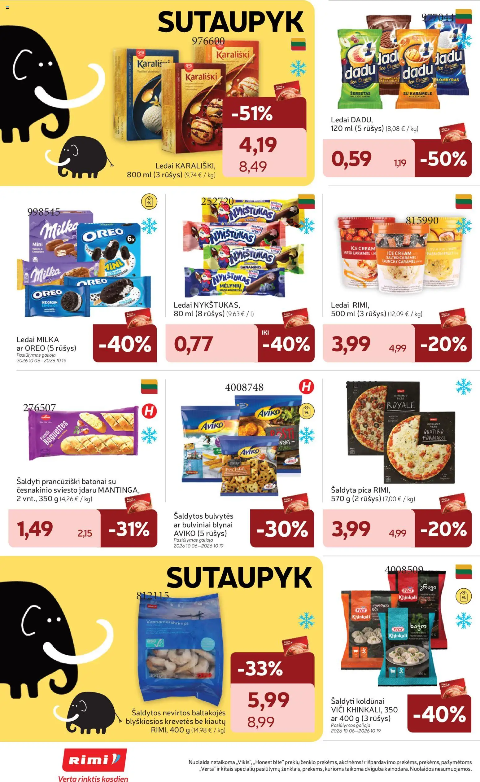 Rimi akcijos nuo 2026.10.06 | Puslapis: 18 | Prekių: Ledai, Šaldytos bulvytės, Pica