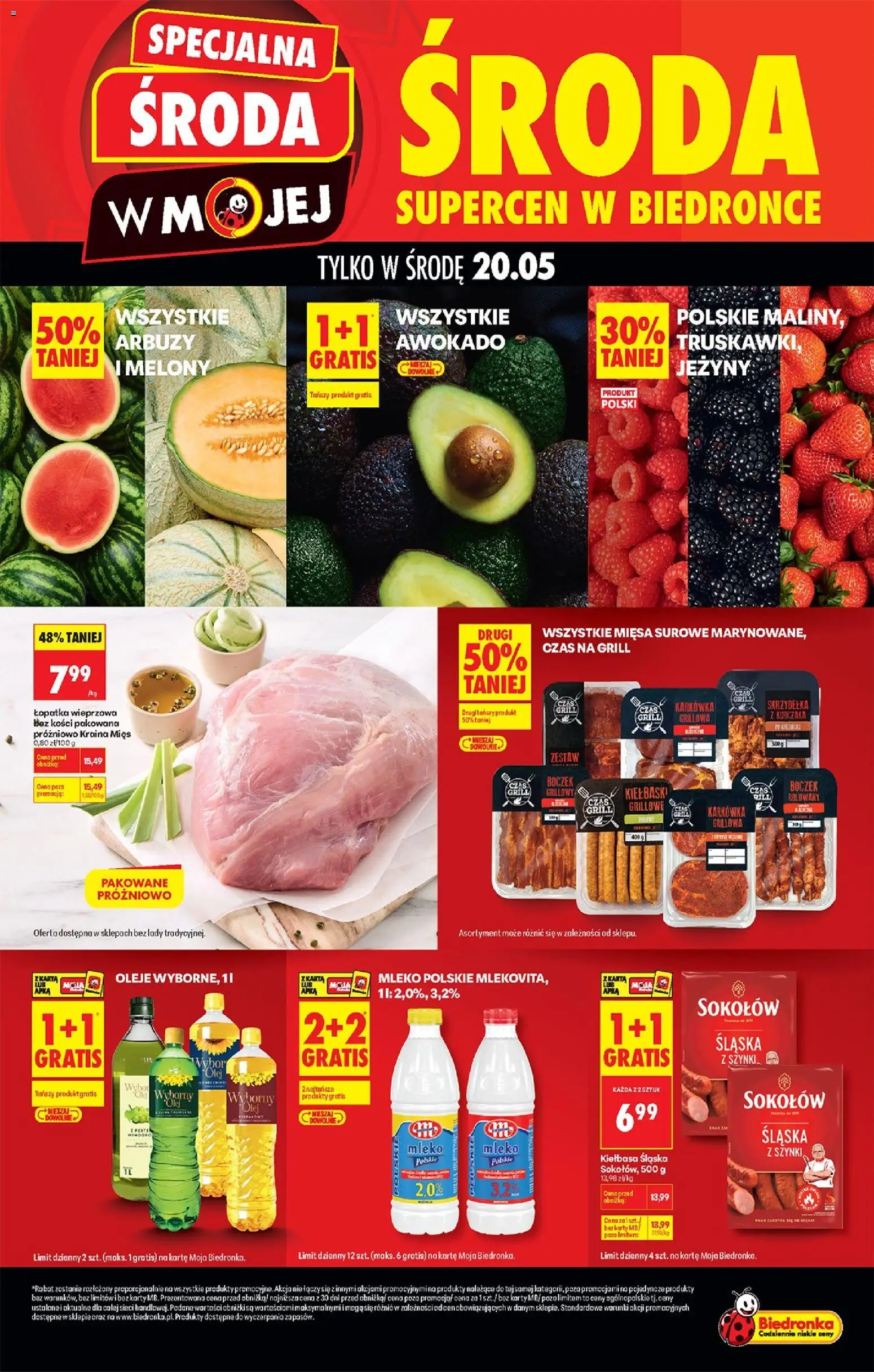 Biedronka gazetka - Specjalna środa tylko od 20.05.2026 | Strona: 1 | Produkty: Karkówka, Kiełbasa śląska, Boczek, Awokado