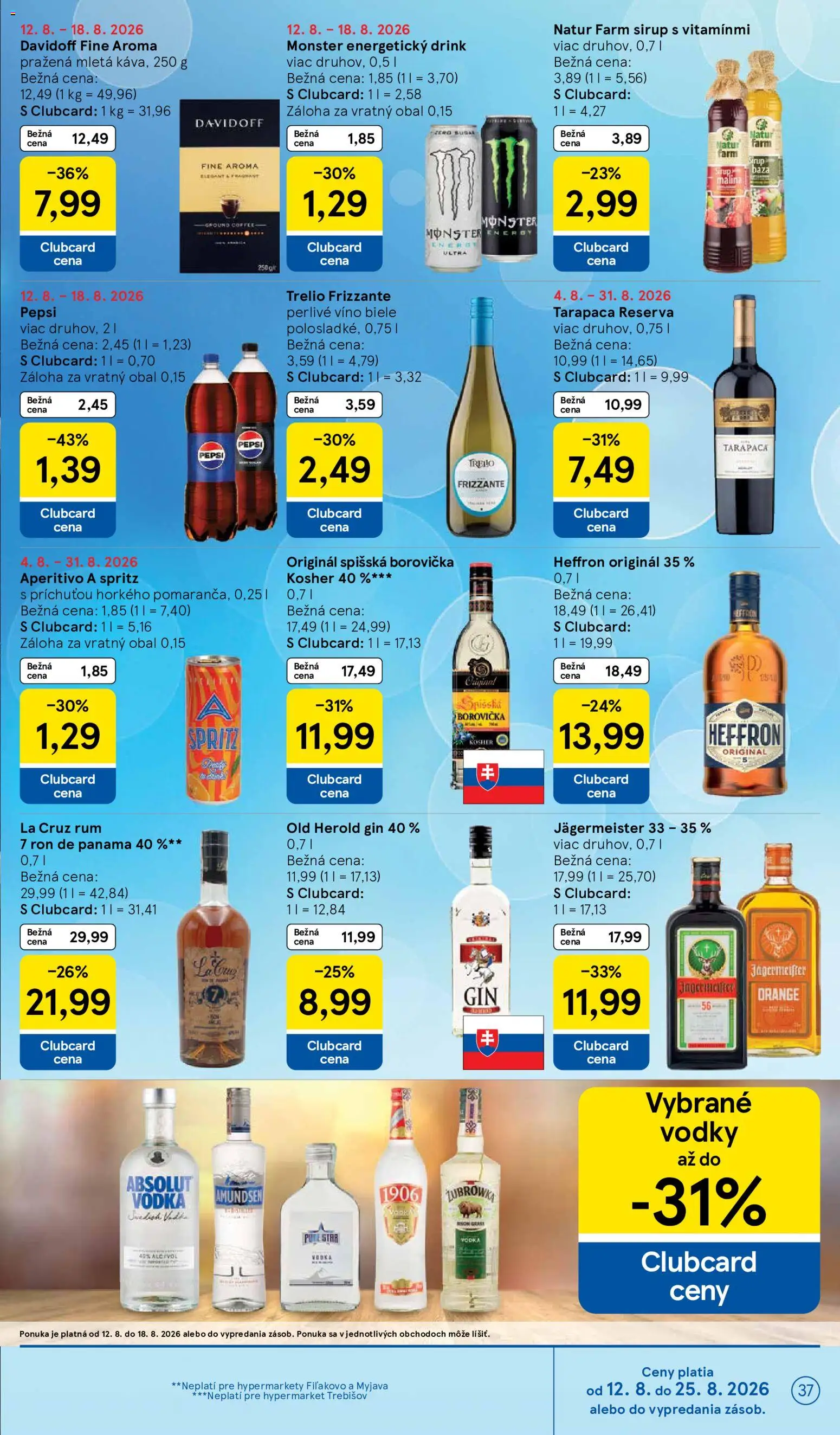 Nové Tesco akcie – leták je platný od 12.08.2026 | Strana: 37 | Produkty: Davidoff, Káva, Pepsi, Rum