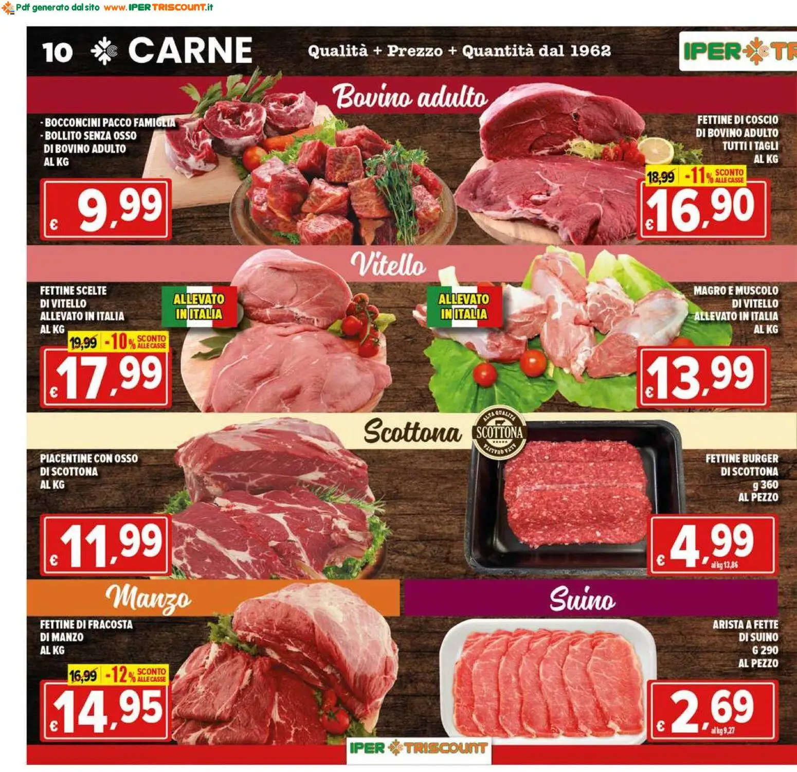 Volantino Ipertriscount del 23/10/2026 | Pagina: 10 | Prodotti: Bovino, Fette di manzo, Manzo, Vitello
