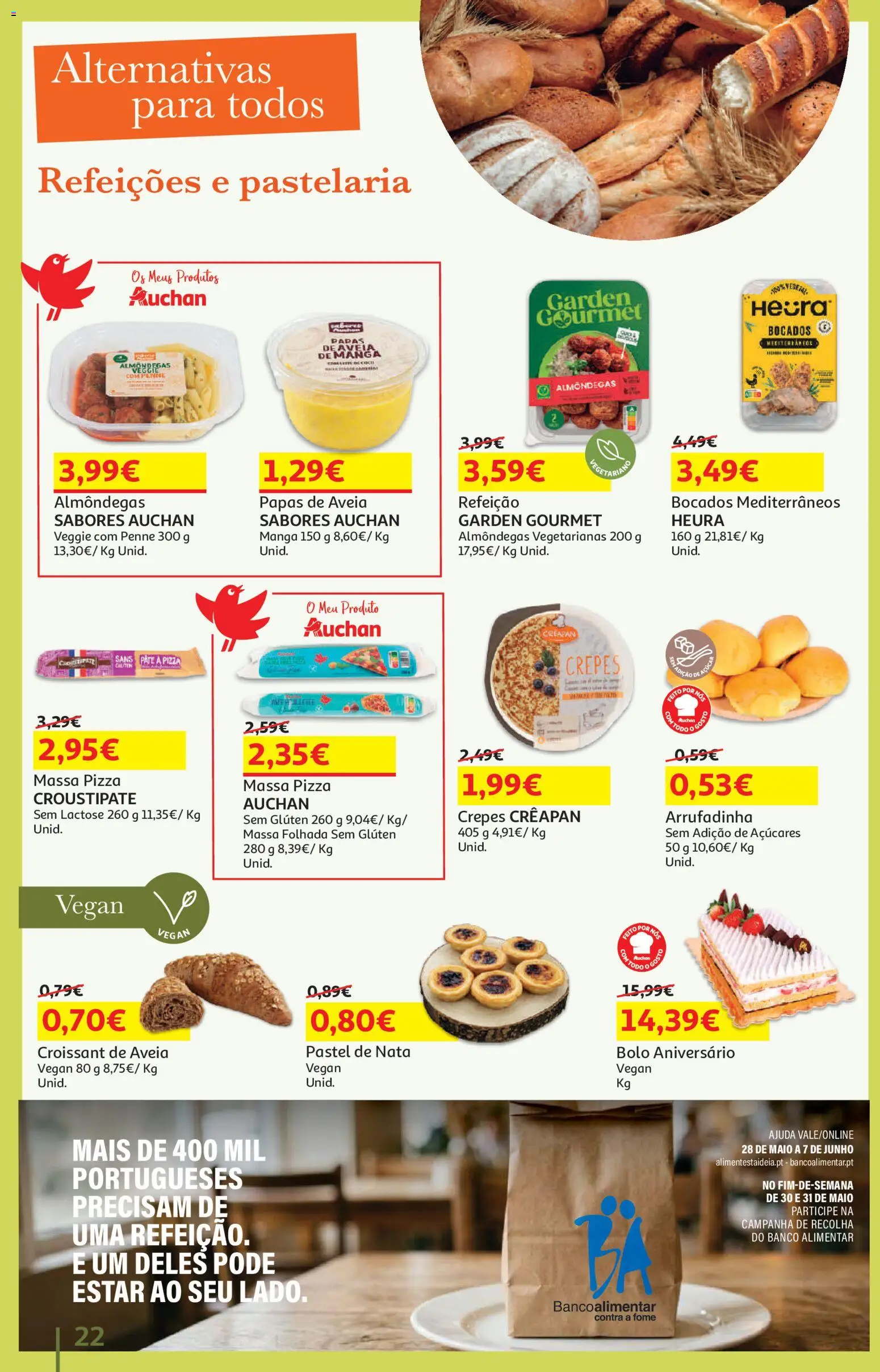 Auchan Vida no Exterior + Dia da Criança │ válido de 22.05.2026 | Página: 22 | Produtos: Aveia, Bolo, Pizza, Massa