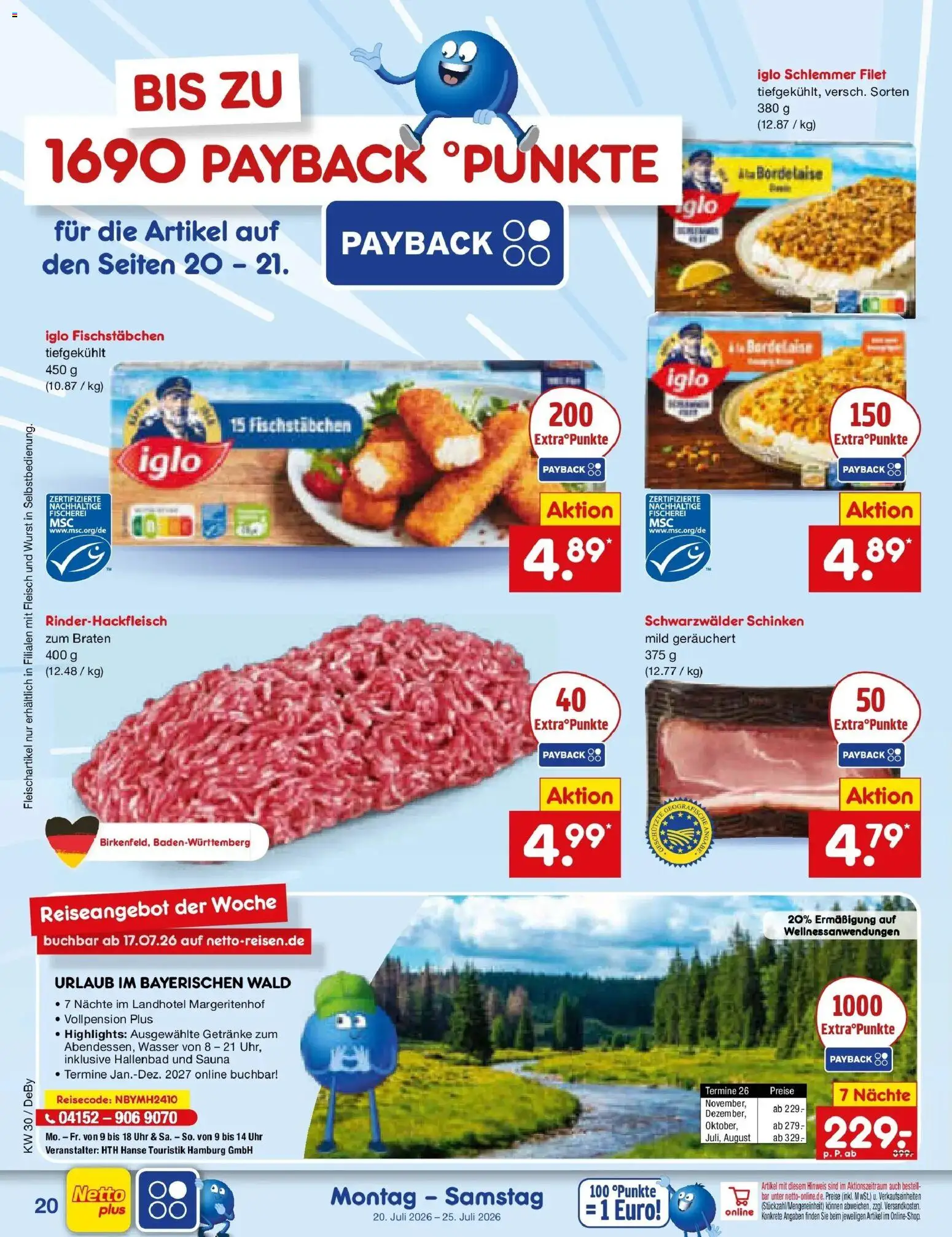 Netto Marken-Discount Prospekt Thierhaupten – gültig ab 20.07.2026 | Seite: 36 | Produkte: Fischstabchen, Schinken, Fleisch, Uhr