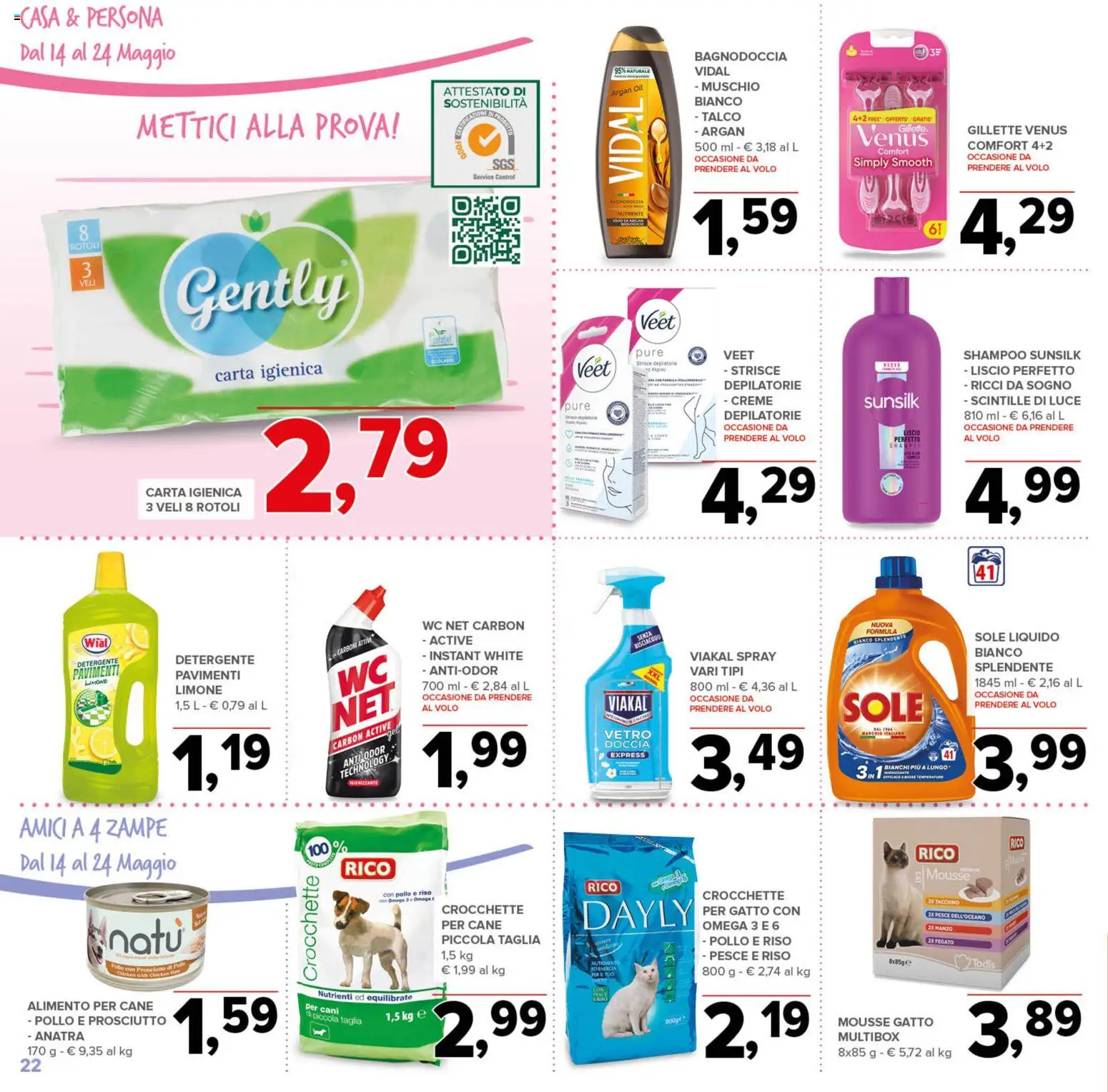 Volantino Todis del 14.05.2026 | Pagina: 22 | Prodotti: Shampoo, Carta igienica, Pesce, Crocchette