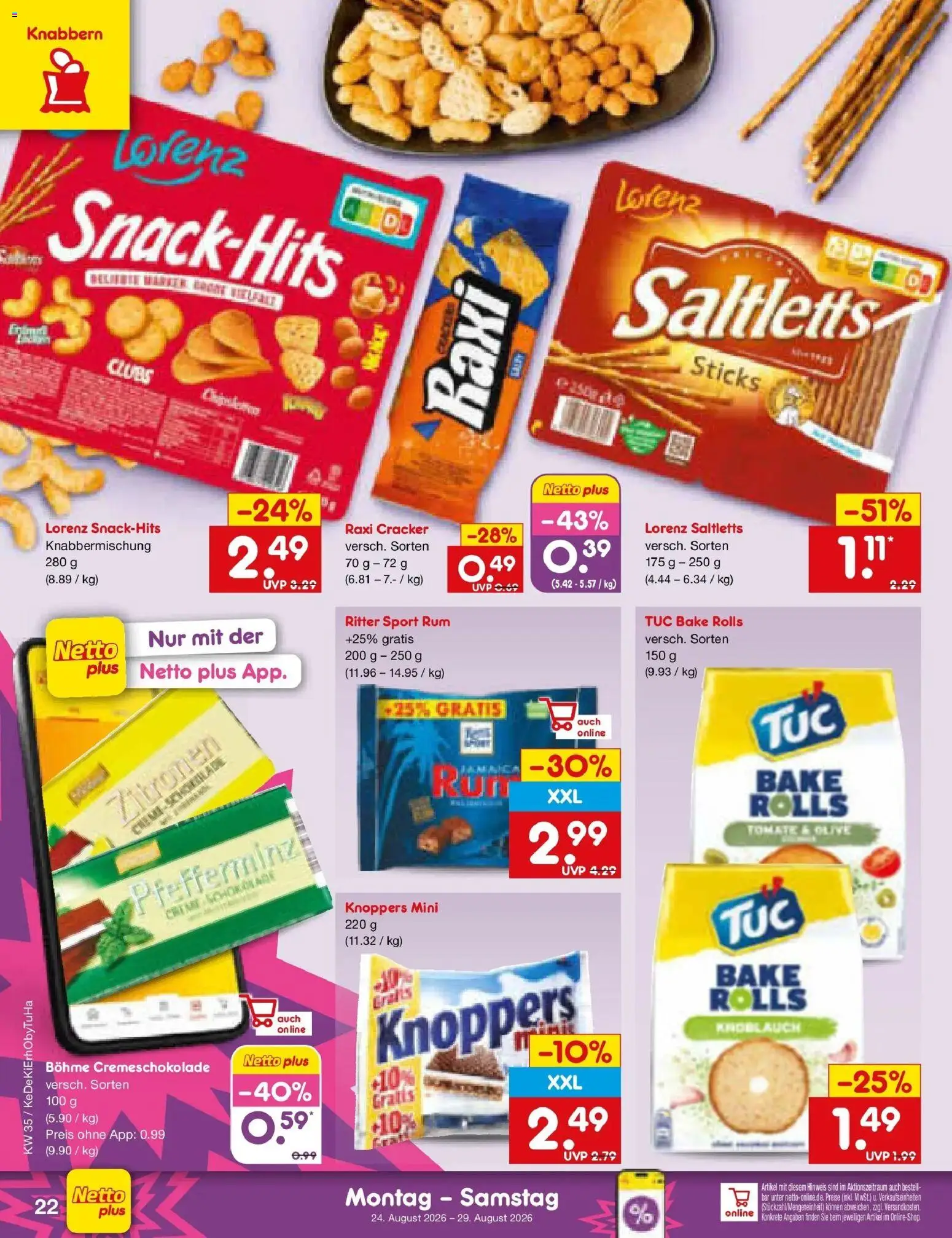 Netto Marken-Discount Prospekt Koblenz (ab 24.08.2026) » Angebote | Seite: 34 | Produkte: Schokolade, Ritter sport, Knoppers, Zitronen