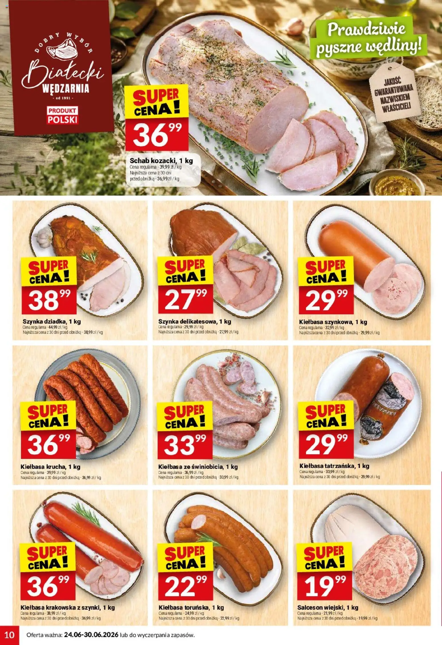 Twój Market gazetka od 24.06.2026 | Strona: 10 | Produkty: Schab, Szynka, Kiełbasa krakowska, Wędliny