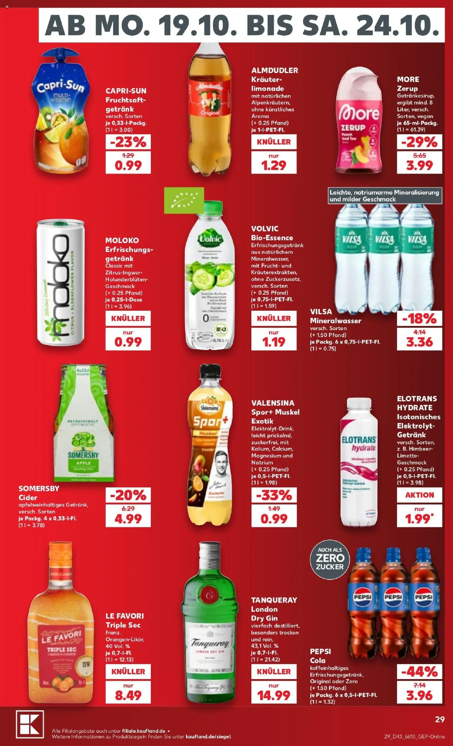 Kaufland Prospekt Köln – gültig ab 19.10.2026 | Seite: 29 | Produkte: Cola, Mineralwasser, Pepsi, Volvic