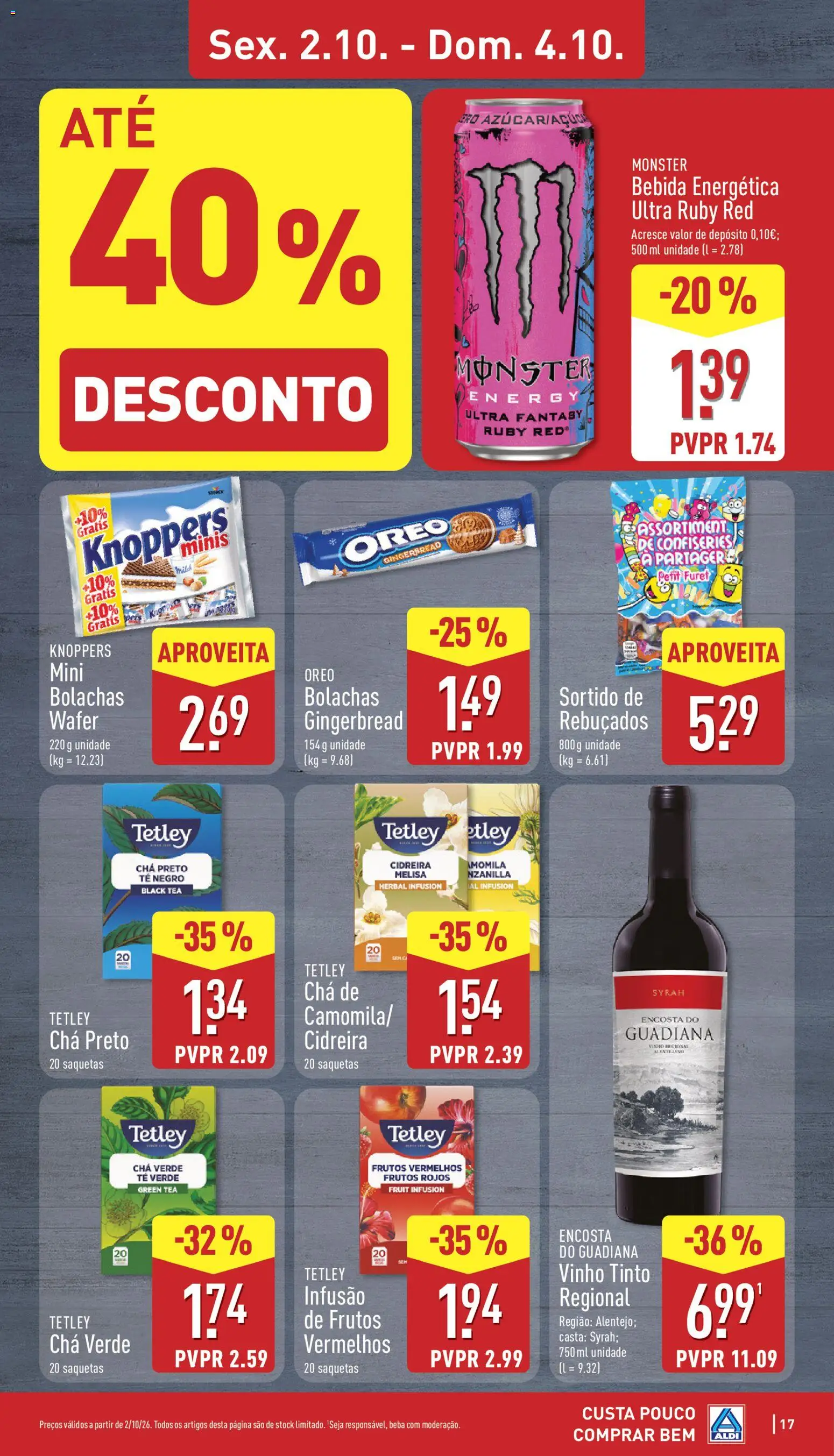 Aldi folheto │ válido de 28/09/2026 | Página: 17 | Produtos: Bolachas, Rebuçados, Chá, Vinho tinto