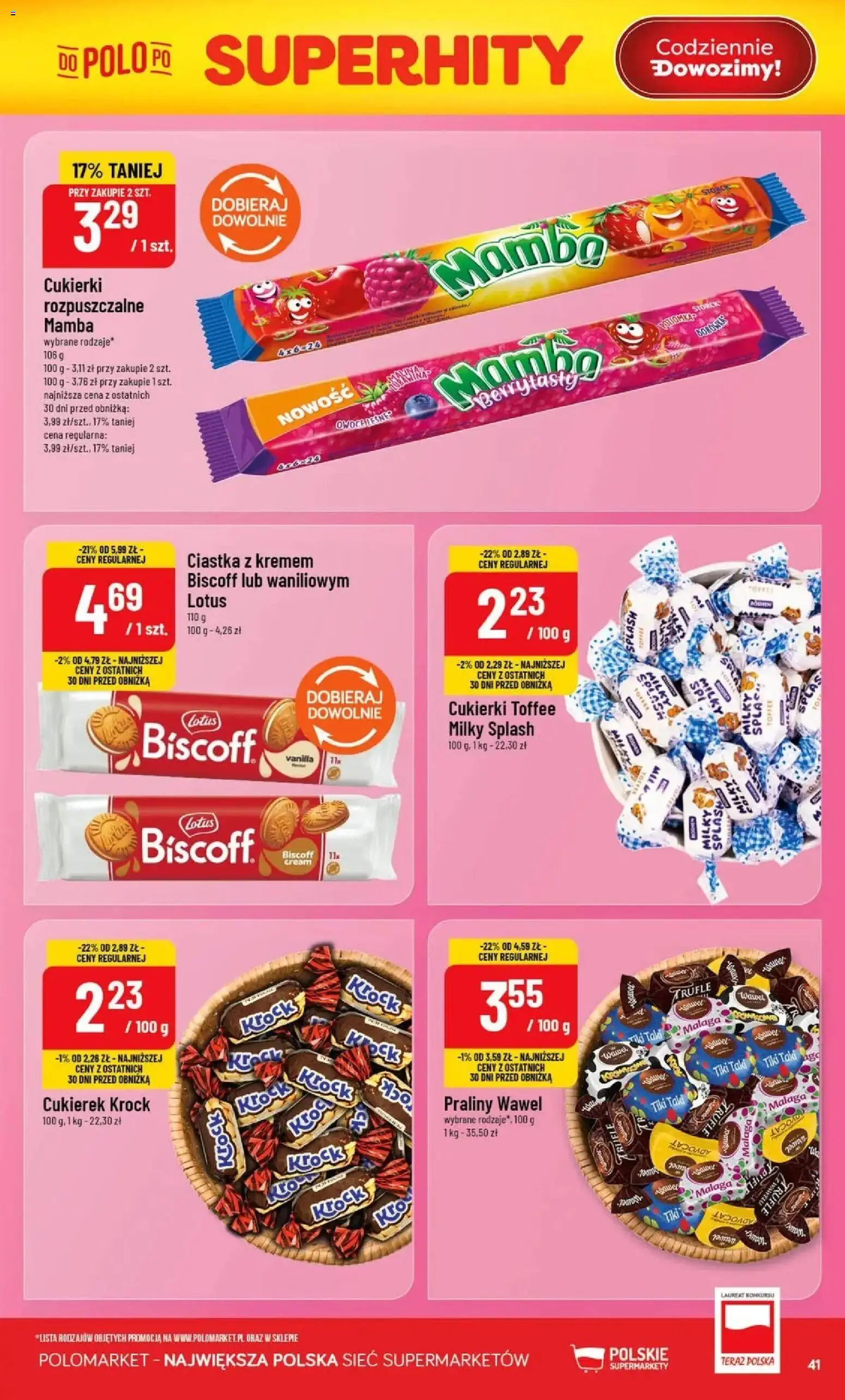 Nowa POLOmarket gazetka od jutra 19.08.2026 | Strona: 41 | Produkty: Ciastka z kremem, Praliny, Lotus, Ciastka