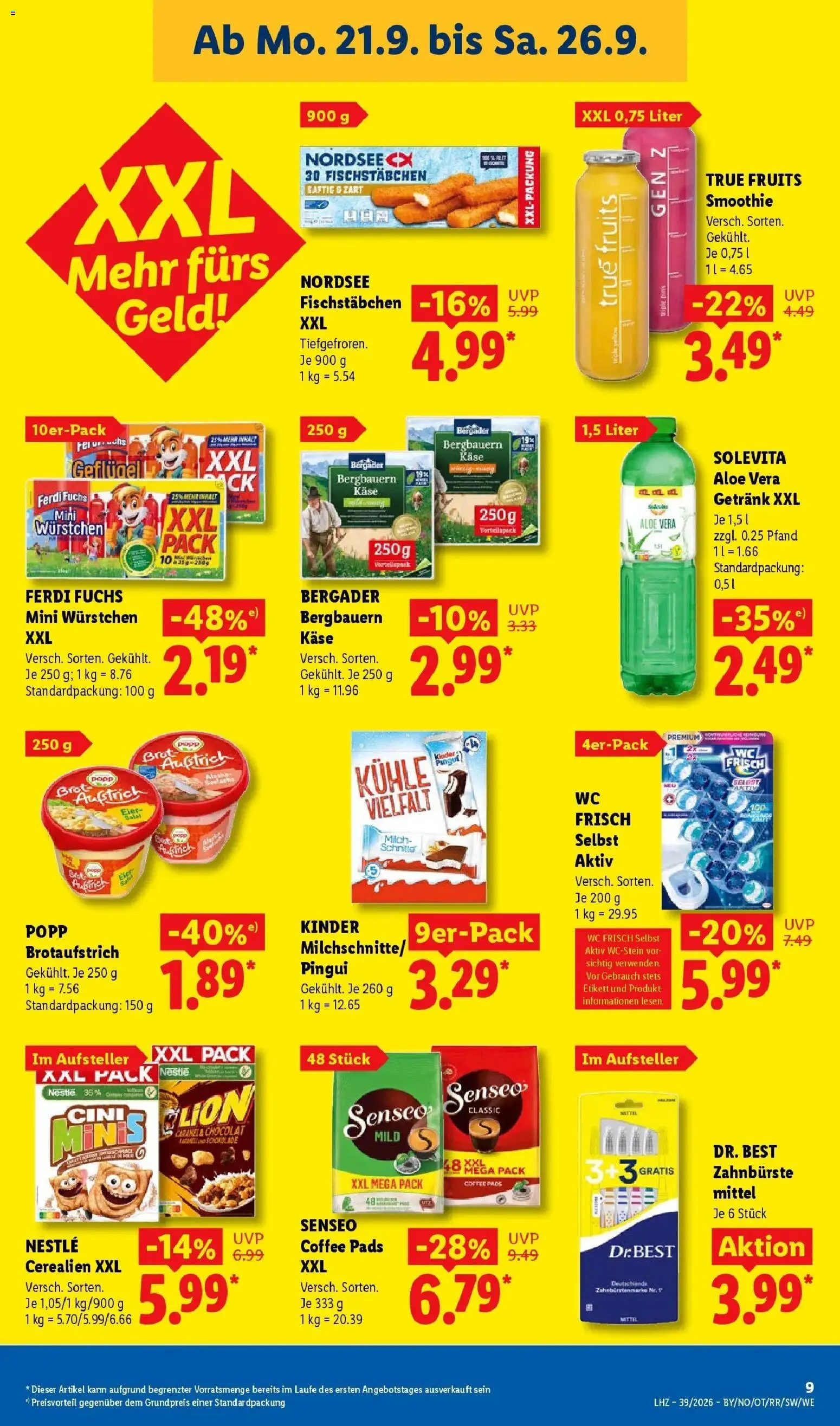 Lidl Prospekt Thale (ab 21.09.2026) zum Blättern » Angebote | Seite: 15 | Produkte: Käse, Zahnbürste, Fischstabchen, Brot