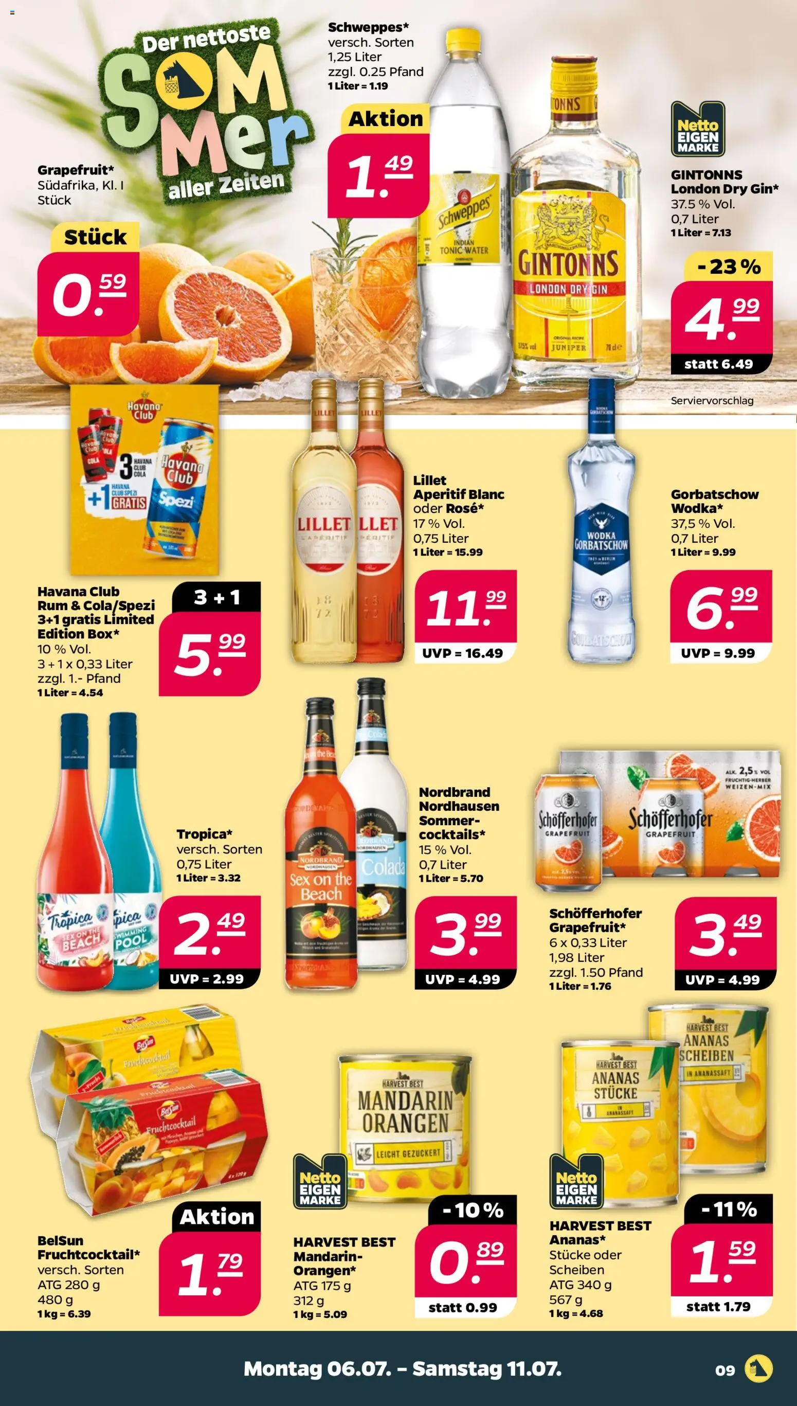 Netto Prospekt – gültig ab 06.07.2026 | Seite: 9 | Produkte: Rum, Ananas, Grapefruit, Gin