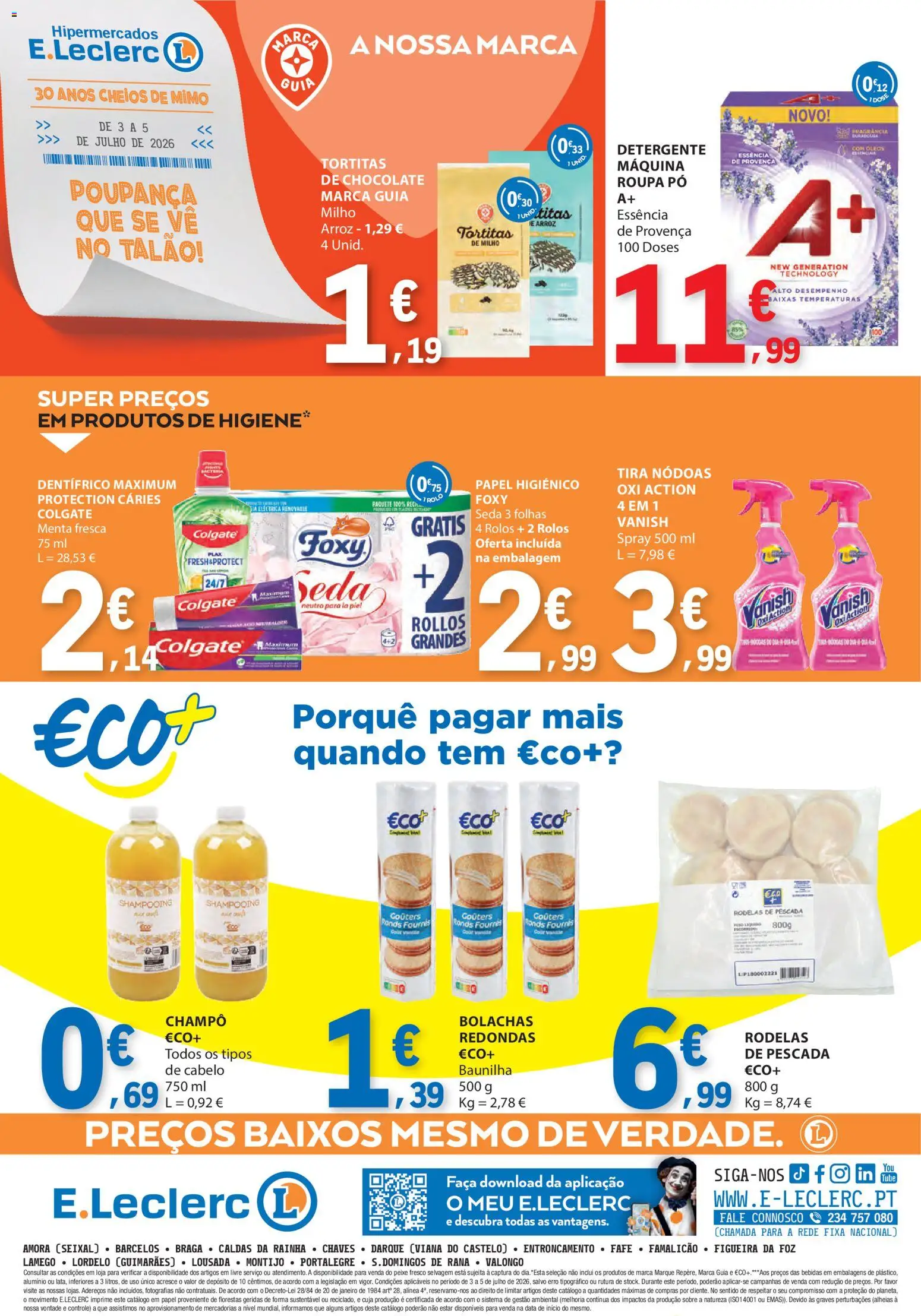 E.Leclerc Catálogo Fim de Semana │ válido de 03/07/2026 | Página: 4 | Produtos: Faca, Papel higiénico, Pó, Chocolate