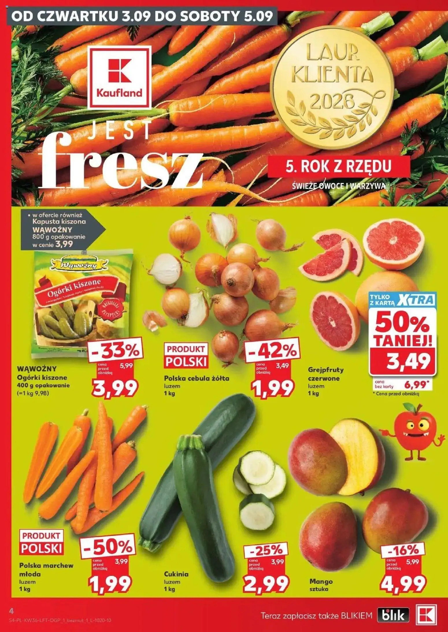 Kaufland gazetka od 03.09.2026 - od jutra PDF | Strona: 4 | Produkty: Kapusta kiszona, Marchew, Ogórki, Warzywa
