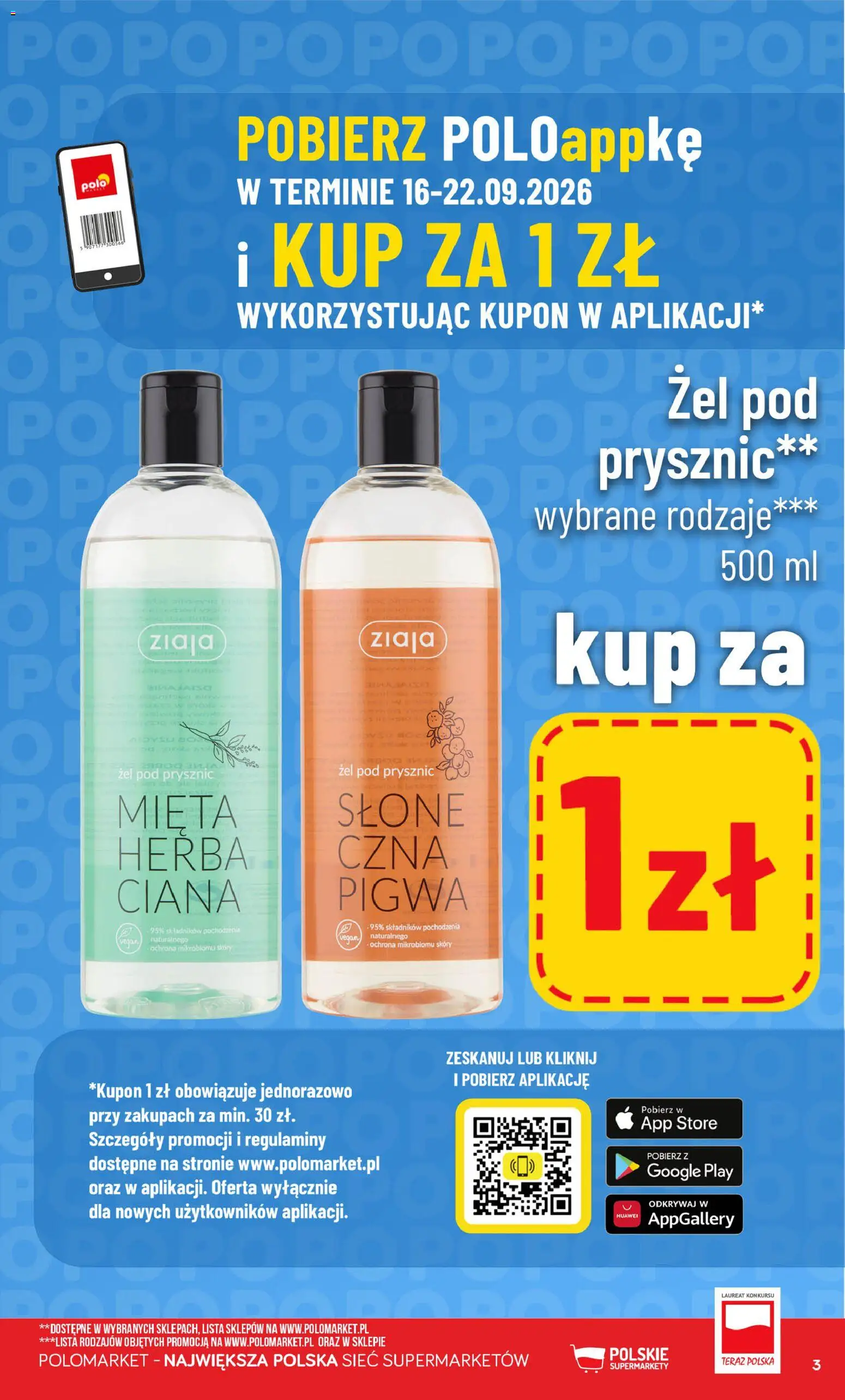 Nowa POLOmarket gazetka od jutra 16.09.2026 | Strona: 3 | Produkty: Pigwa, Mięta, Prysznic, Żel pod prysznic