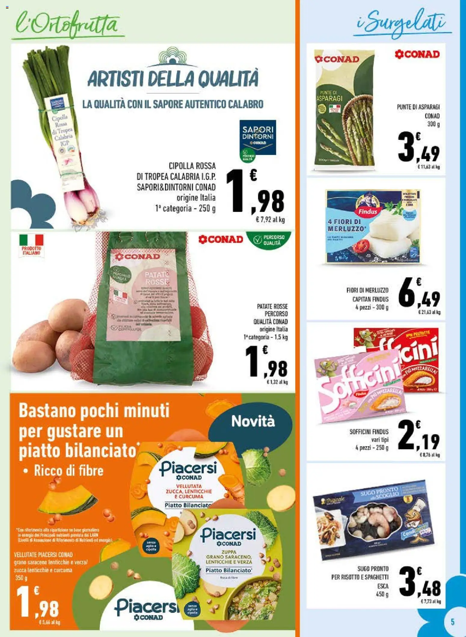 Volantino Conad del 21/10/2026 | Pagina: 5 | Prodotti: Patate, Fiori, Piatto, Spaghetti