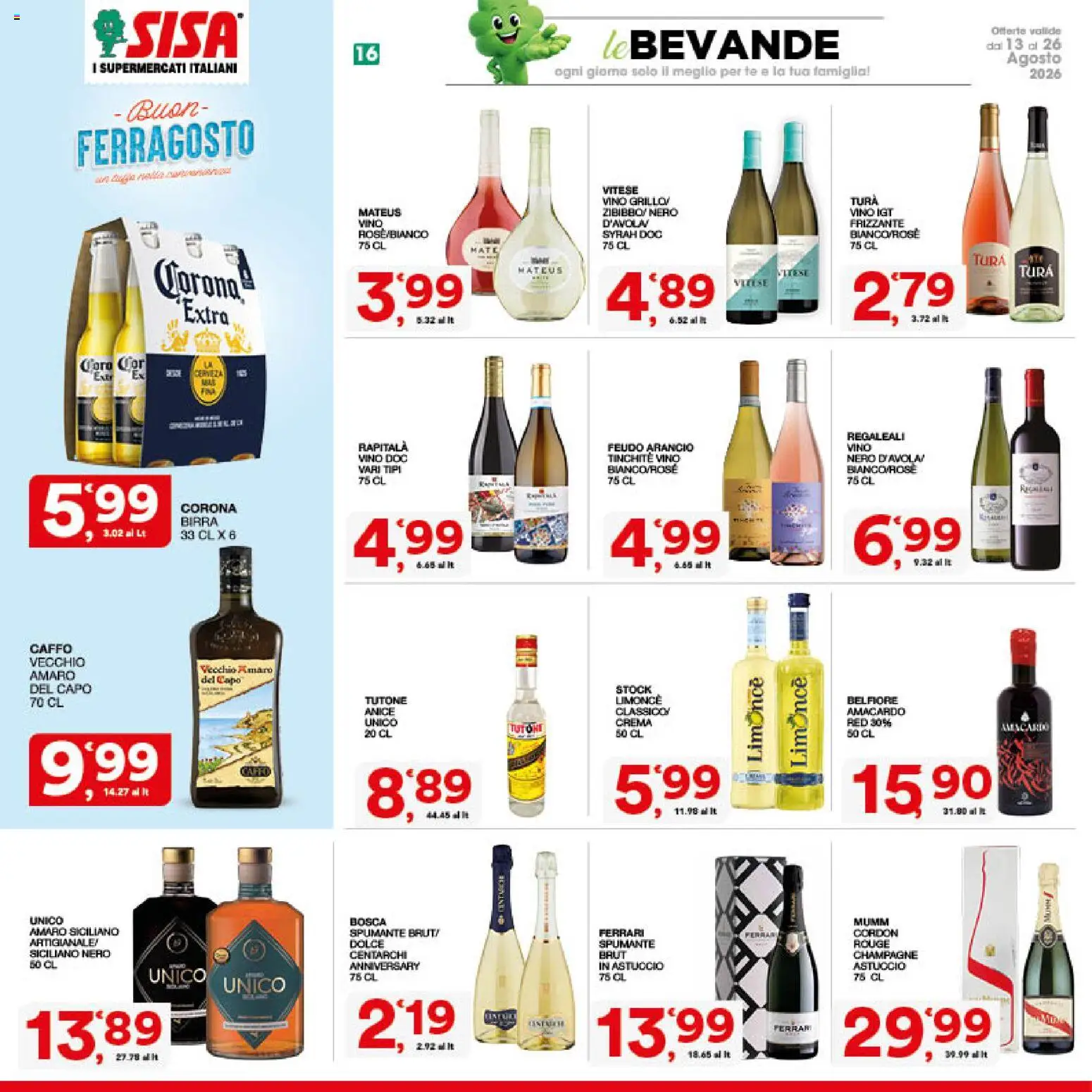 Volantino SISA del 13/08/2026 | Pagina: 16 | Prodotti: Birra, Vino, Spumante, Amaro