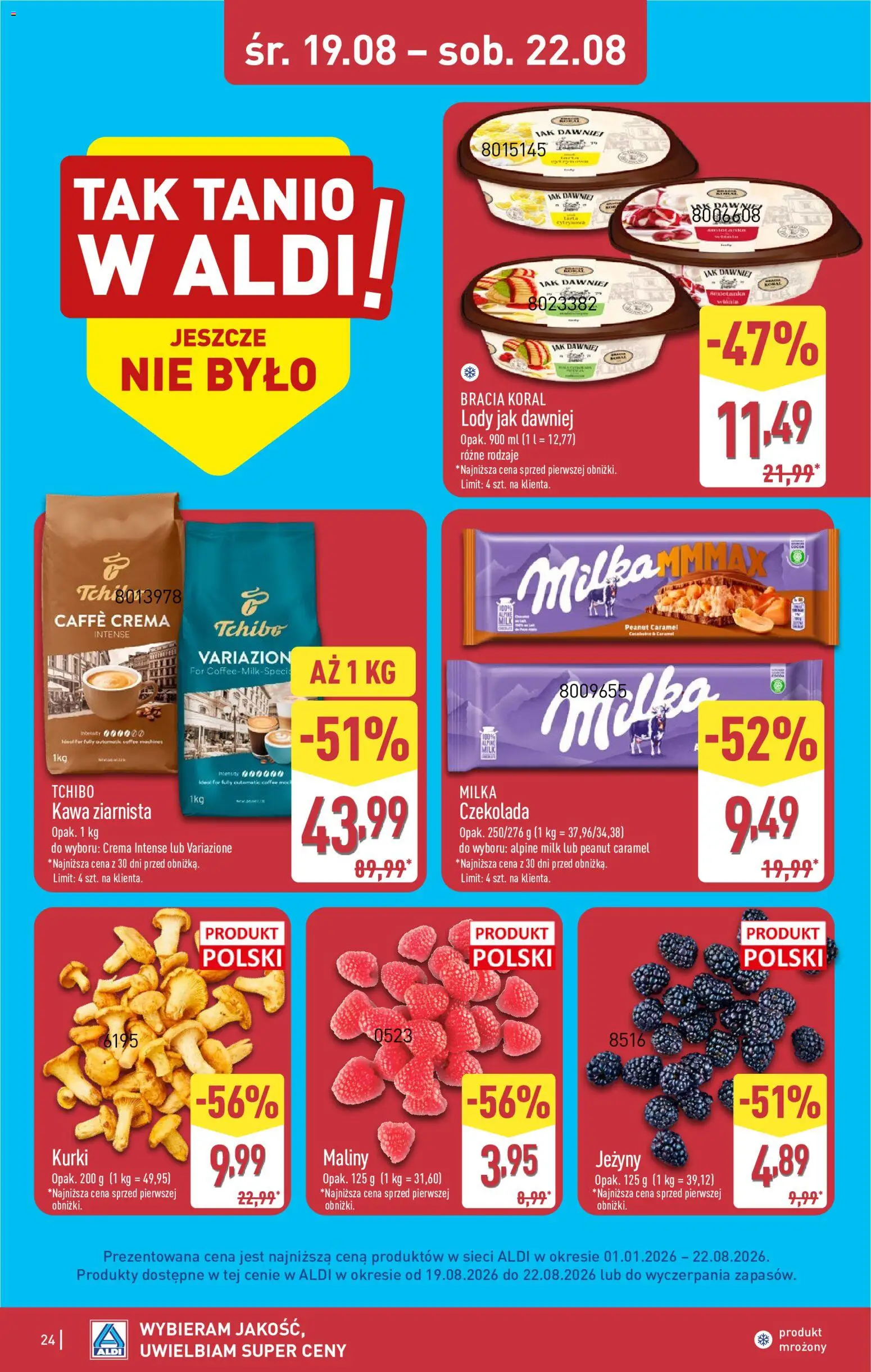 Aldi Polsko leták od 17.08.2026 | Strana: 24 | Produkty: Tchibo, Maliny, Crema, Caffè crema