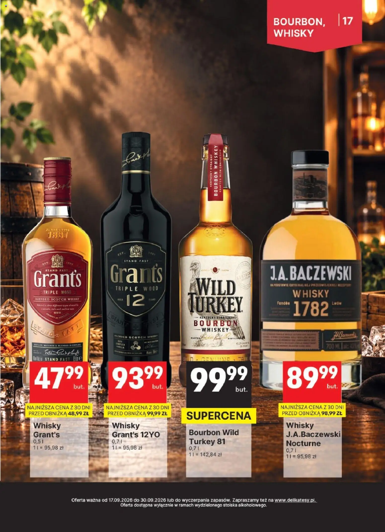 Delikatesy Centrum gazetka - DeliBarek od 17.09.2026 | Strona: 17 | Produkty: Grant's, Bourbon, Scotch whisky, Whisky
