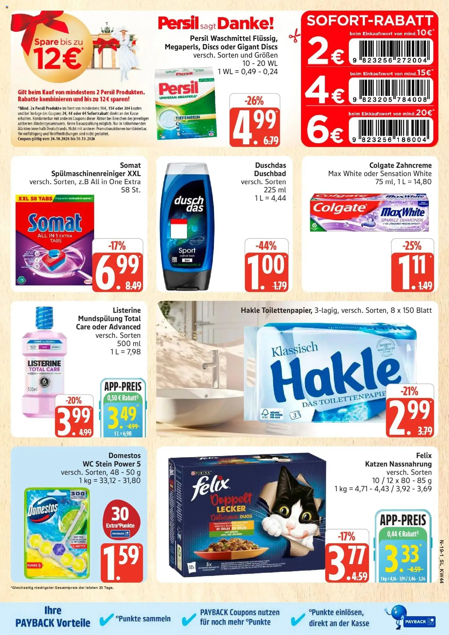 Edeka Prospekt Schleswig (ab 26.10.2026) » Angebote Online | Seite: 19 | Produkte: Duschdas, Alkohol, Spülmaschinenreiniger, Persil