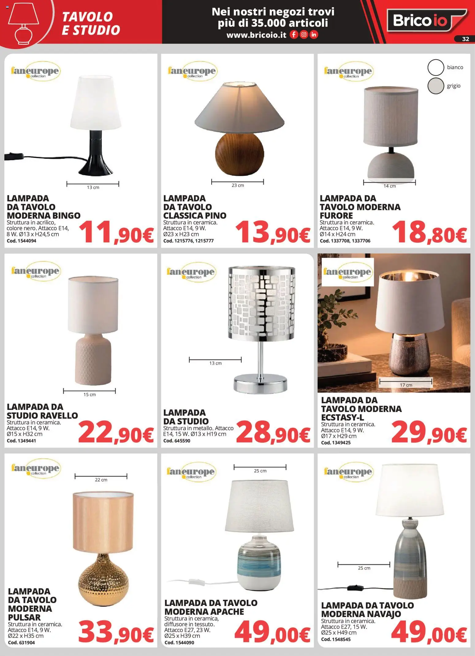 Volantino Brico io del 01/10/2026 | Pagina: 32 | Prodotti: Lampada da tavolo, Tavolo, Lampada