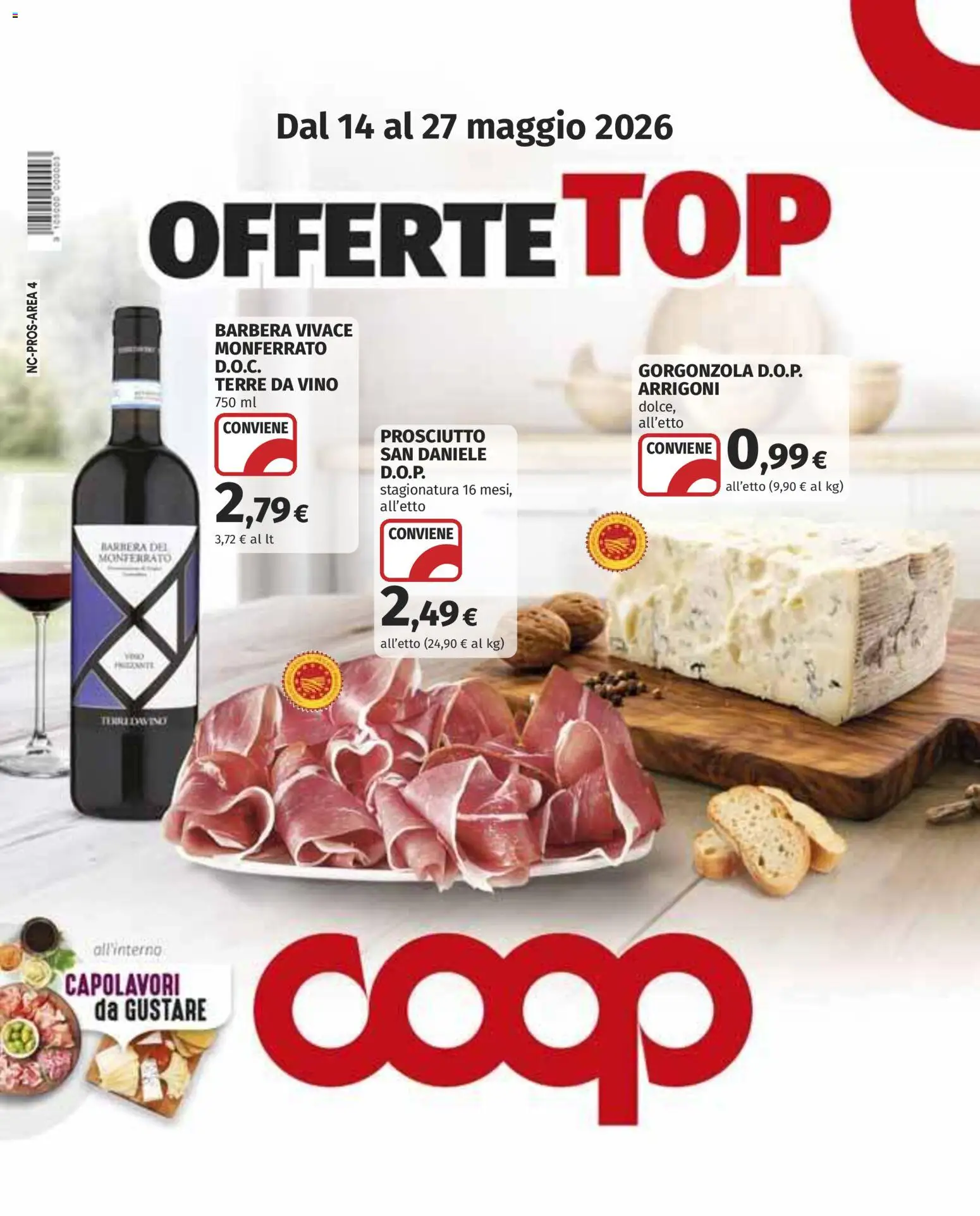 Volantino COOP del 14.05.2026 | Pagina: 1 | Prodotti: Prosciutto, Vino, Gorgonzola
