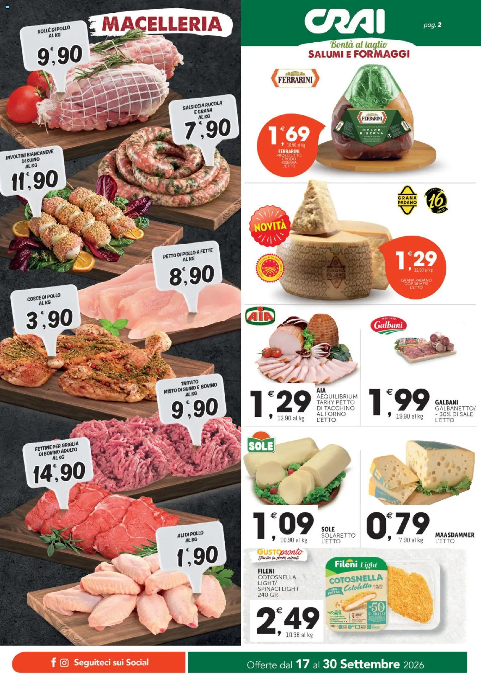 Volantino CRAI del 17/09/2026 | Pagina: 2 | Prodotti: Prosciutto Crudo, Sale, Spinaci, Grana Padano