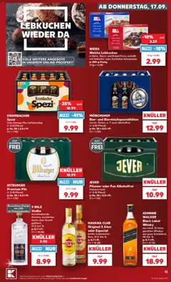 Náhled letáku Kaufland Německo leták od 17.09.2026 | Strana: 13 | Produkty: Vodka, Whisky, Havana, Alkohol