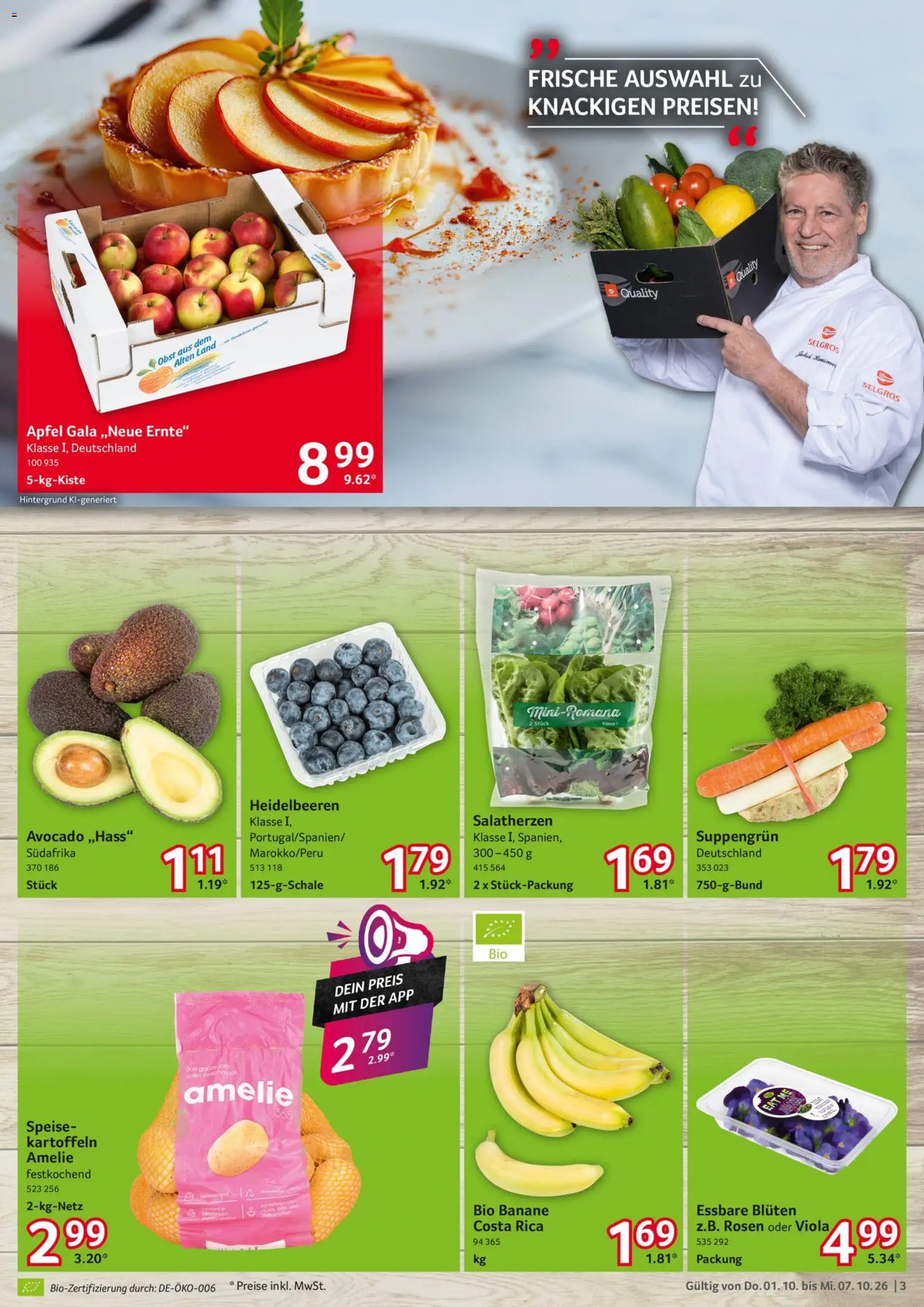 Selgros Prospekt – gültig ab 01.10.2026 | Seite: 3 | Produkte: Äpfel, Heidelbeeren, Kartoffeln, Obst