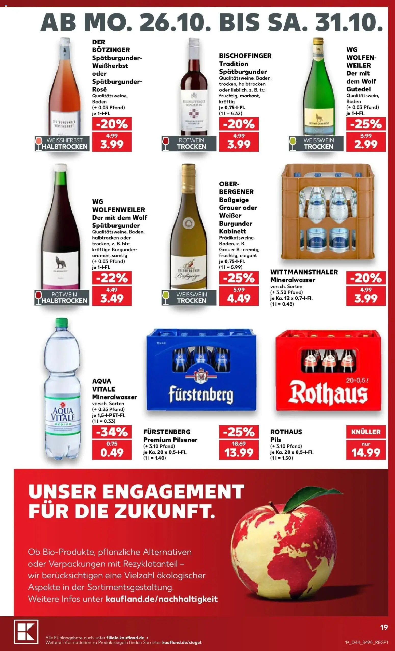 Prospekt Kaufland ab 26.10.2026 » Angebote Online zum Blättern | Seite: 23 | Produkte: Weißwein, Rotwein, Pils, Mineralwasser