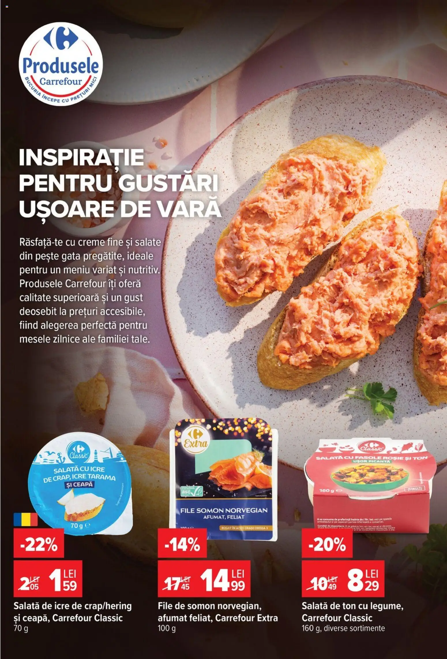 Noul catalog Carrefour – valabil de la 29.07.2026 | Pagină: 13 | Produse: Chaussures de ski, Pește, Salată cu icre, Salată