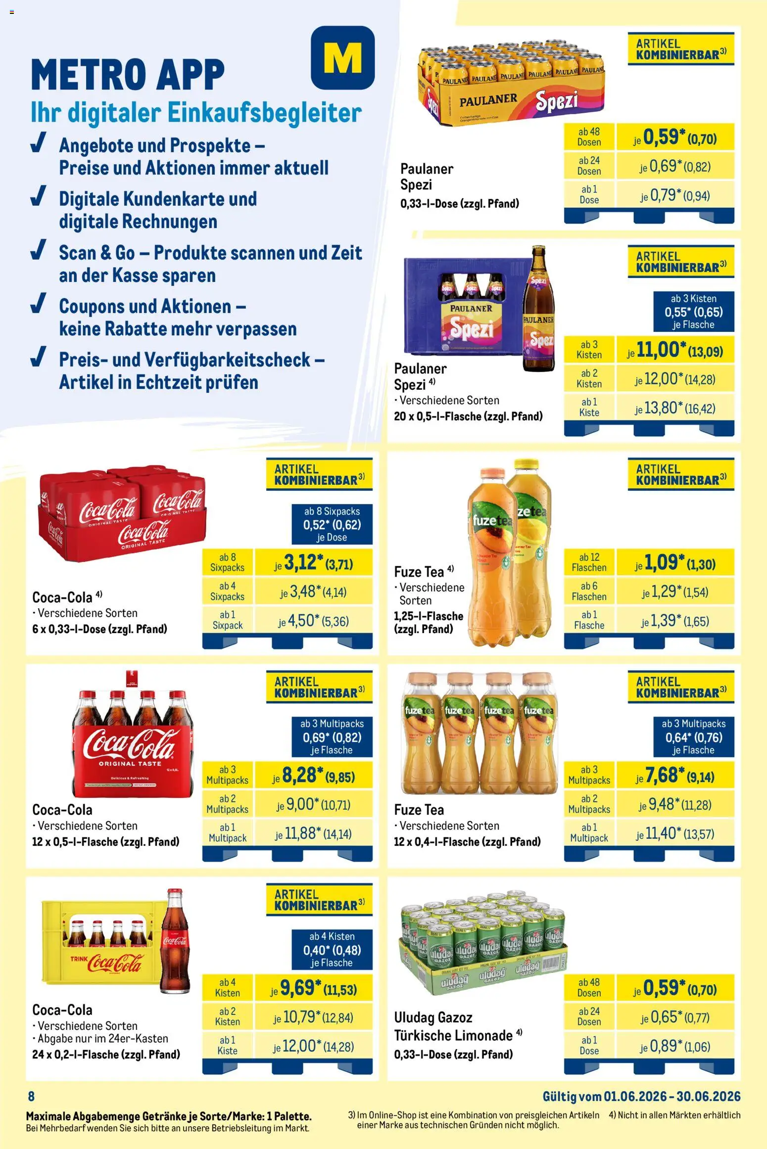 Metro Monats-Mix – gültig ab 01.06.2026 | Seite: 8 | Produkte: Fuze tea, Paulaner spezi, Limonade, Paulaner