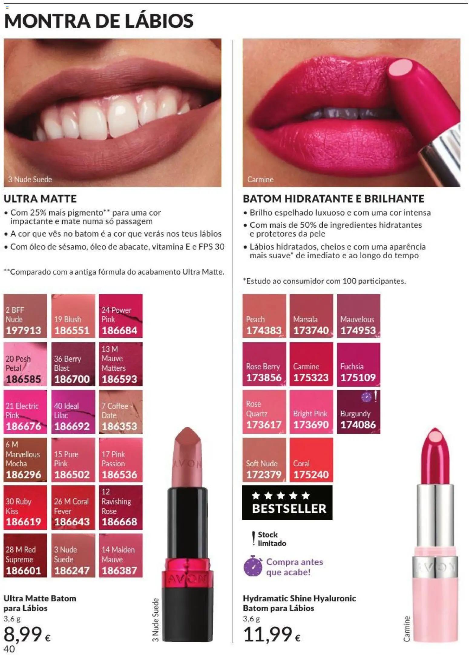 Catálogo Avon Campanha 9 │ válido de 01/09/2026 | Página: 40 | Produtos: Blush, Ingredientes, Batom, Óleo