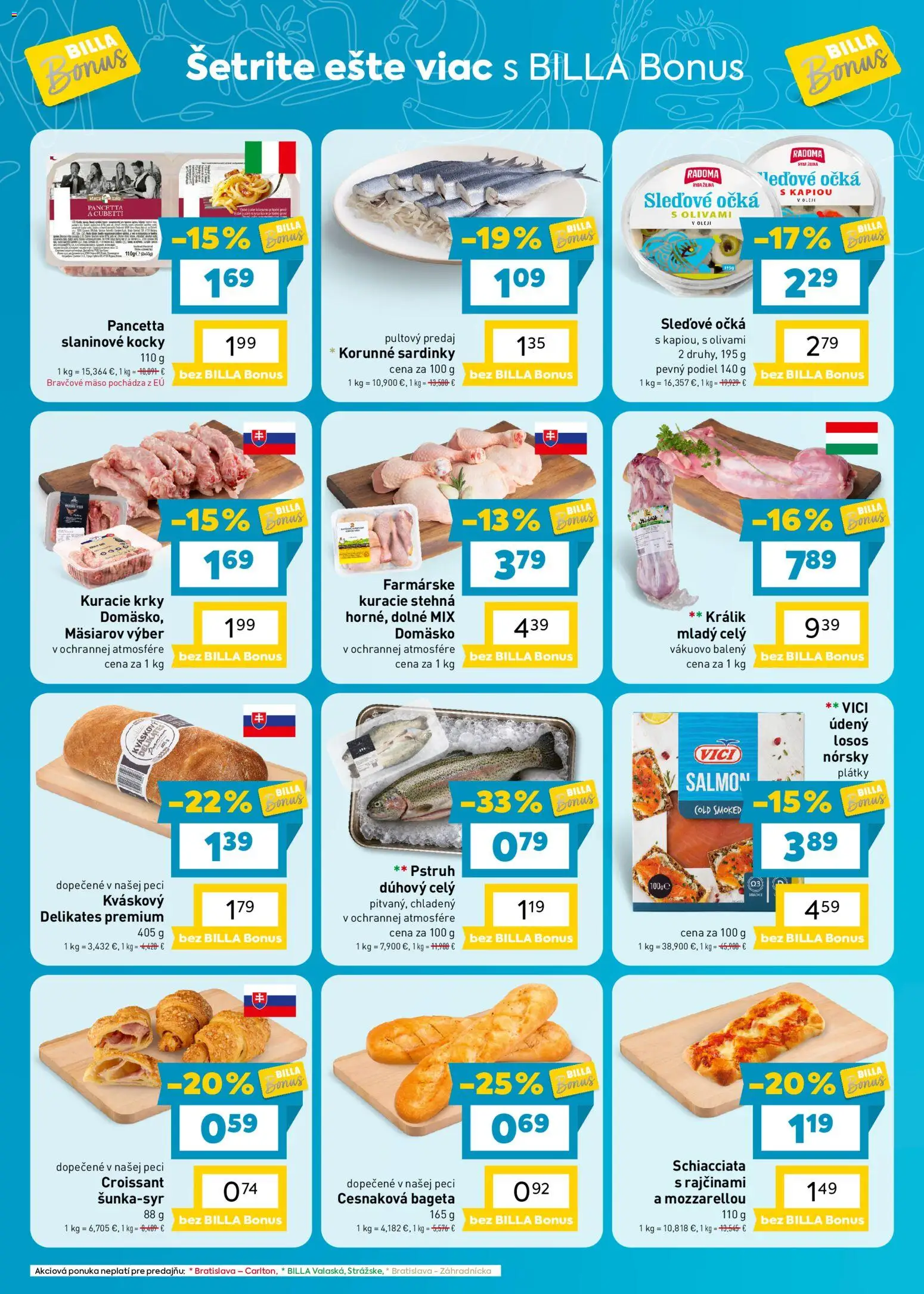 Nové Billa akcie – leták je platný od 07.10.2026 | Strana: 2 | Produkty: Pstruh, Kuracie stehná, Losos, Pancetta