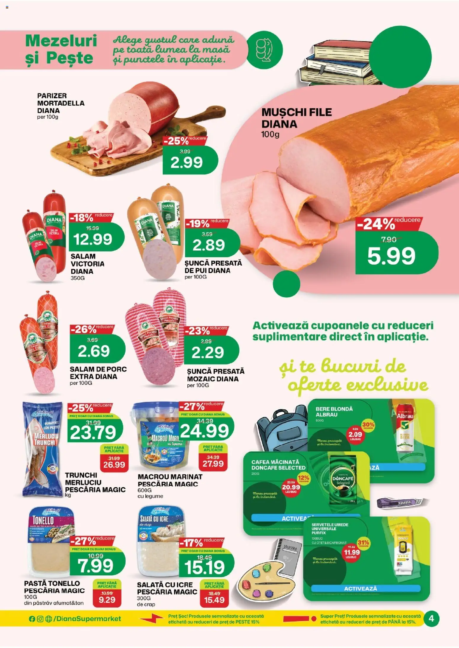 Noul catalog Diana – valabil de la 01.09.2026 | Pagină: 4 | Produse: Pastrav, Macrou, Salam, Pește