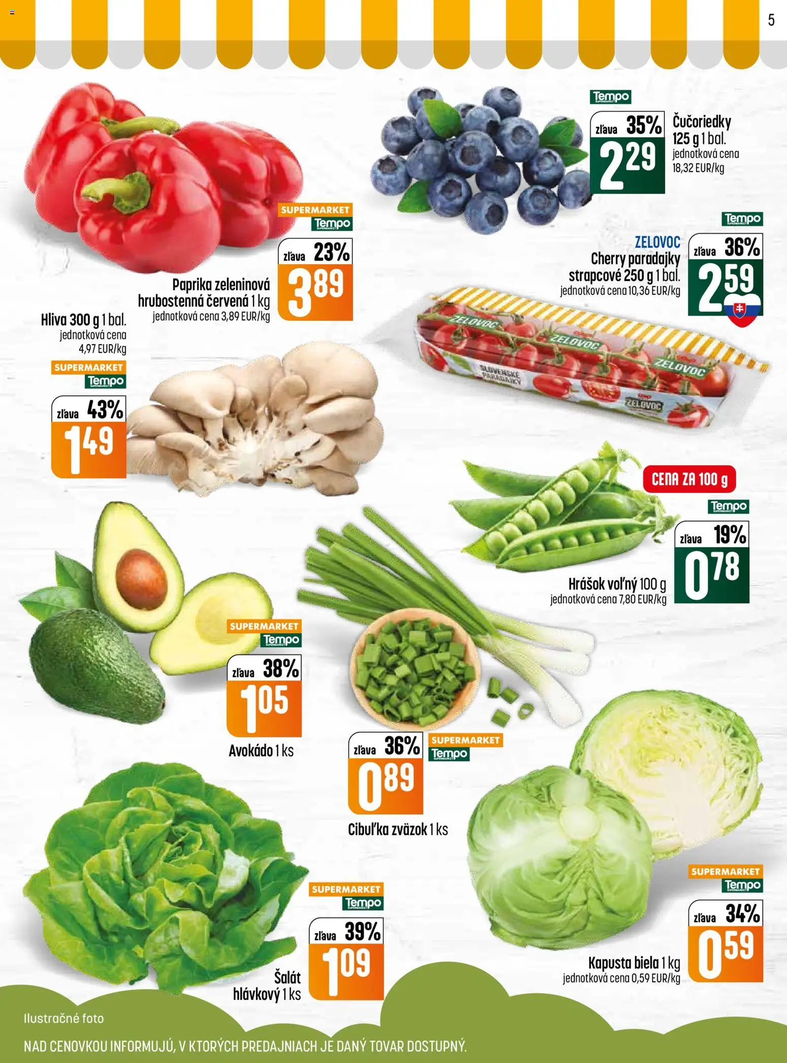 Nové COOP Jednota akcie – leták je platný od 16.04.2026 | Strana: 5 | Produkty: Paprika, Hrášok, Avokádo, Cherry paradajky