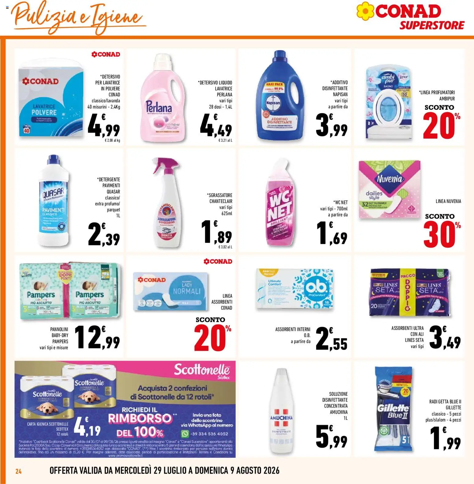 Volantino Conad del 29/07/2026 | Pagina: 24 | Prodotti: Carta igienica, Sgrassatore, Lavatrice, Bagno