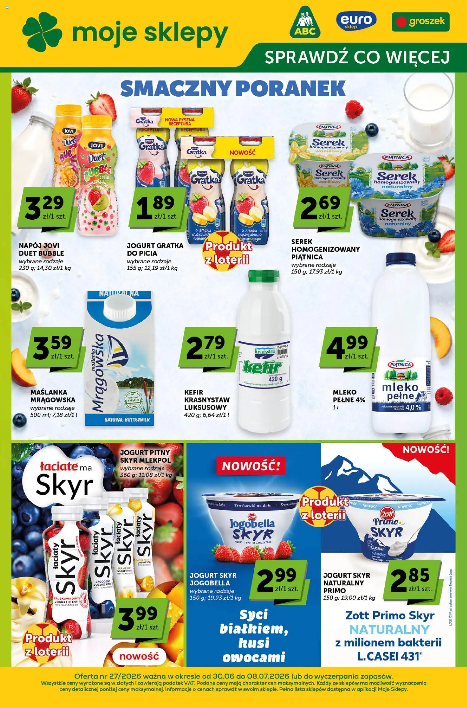 Euro Sklep gazetka - Sprawdź, co więcej od 30.06.2026 | Strona: 1 | Produkty: Groszek, Serek homogenizowany, Mleko, Skyr