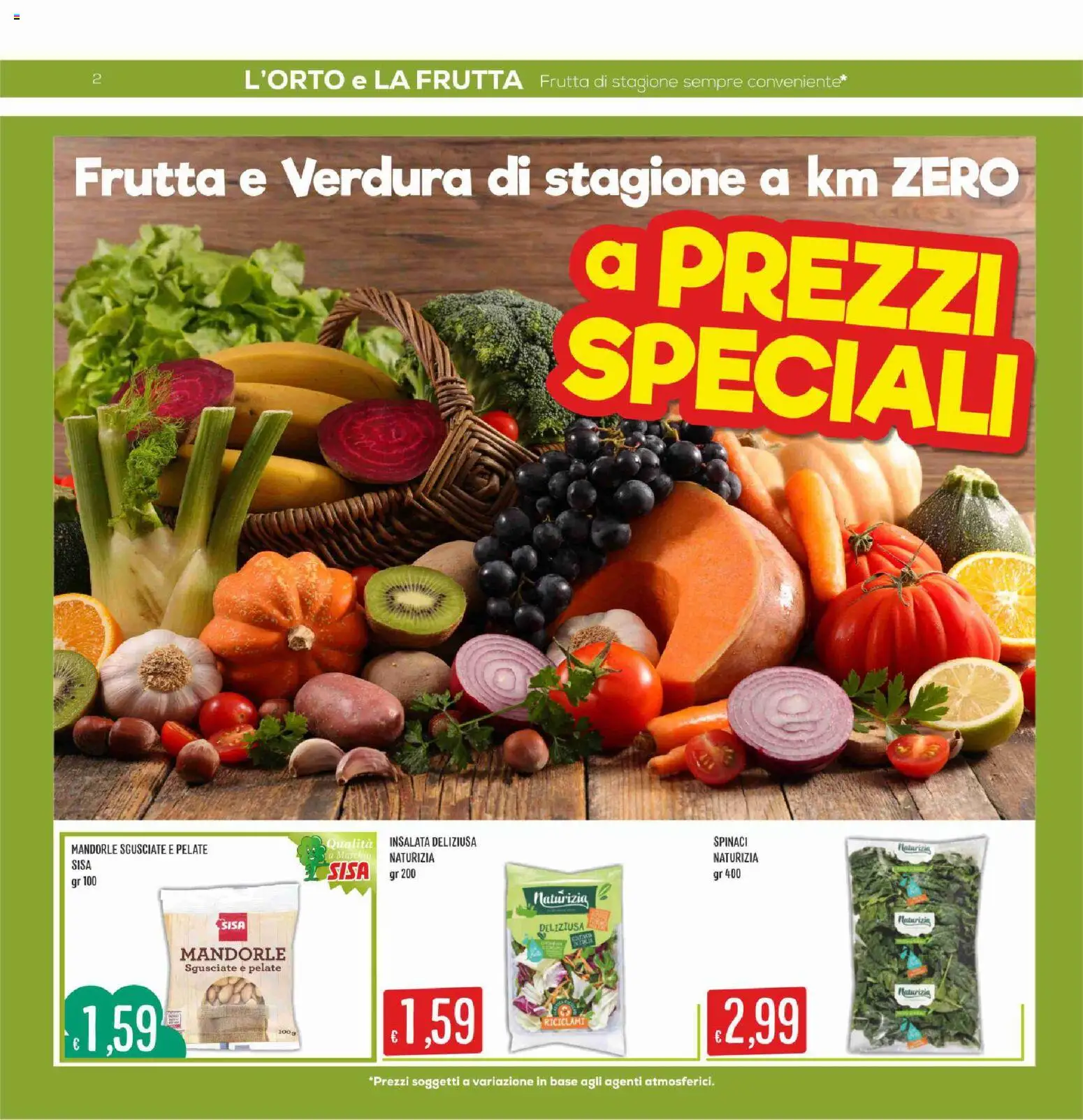 Volantino SISA del 28.05.2026 | Pagina: 2 | Prodotti: Insalata, Frutta, Mandorle, Spinaci