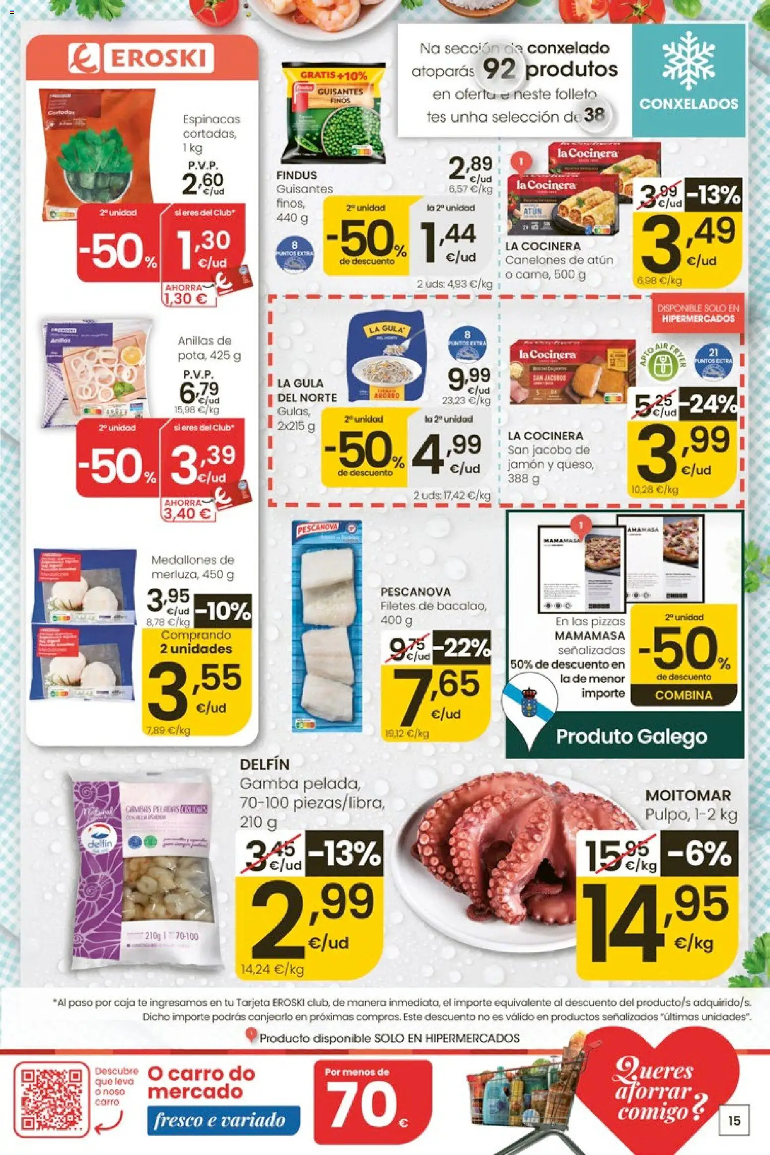 Eroski Ofertóns de verán │ válido desde el 28.05.2026 | Página: 15 | Productos: Medallones, Jamón, Té, Gamba