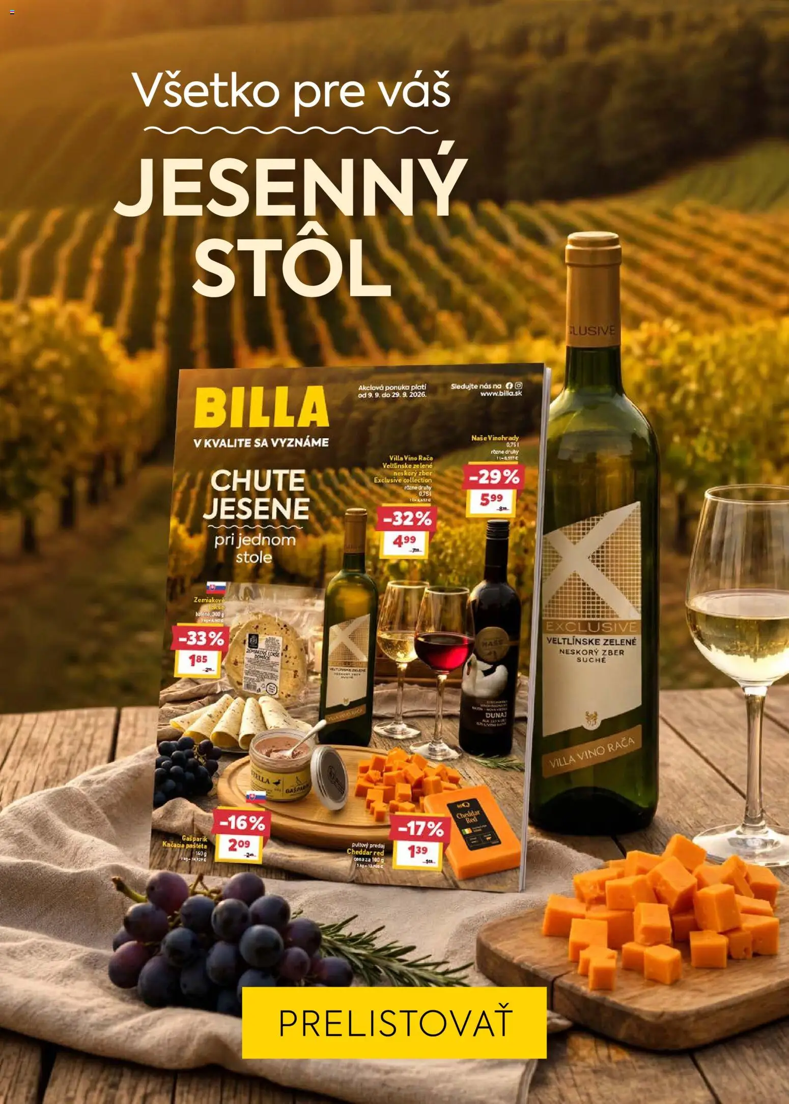 Nové Billa akcie – leták je platný od 23.09.2026 | Strana: 23 | Produkty: Stôl, Cheddar, Paštéta